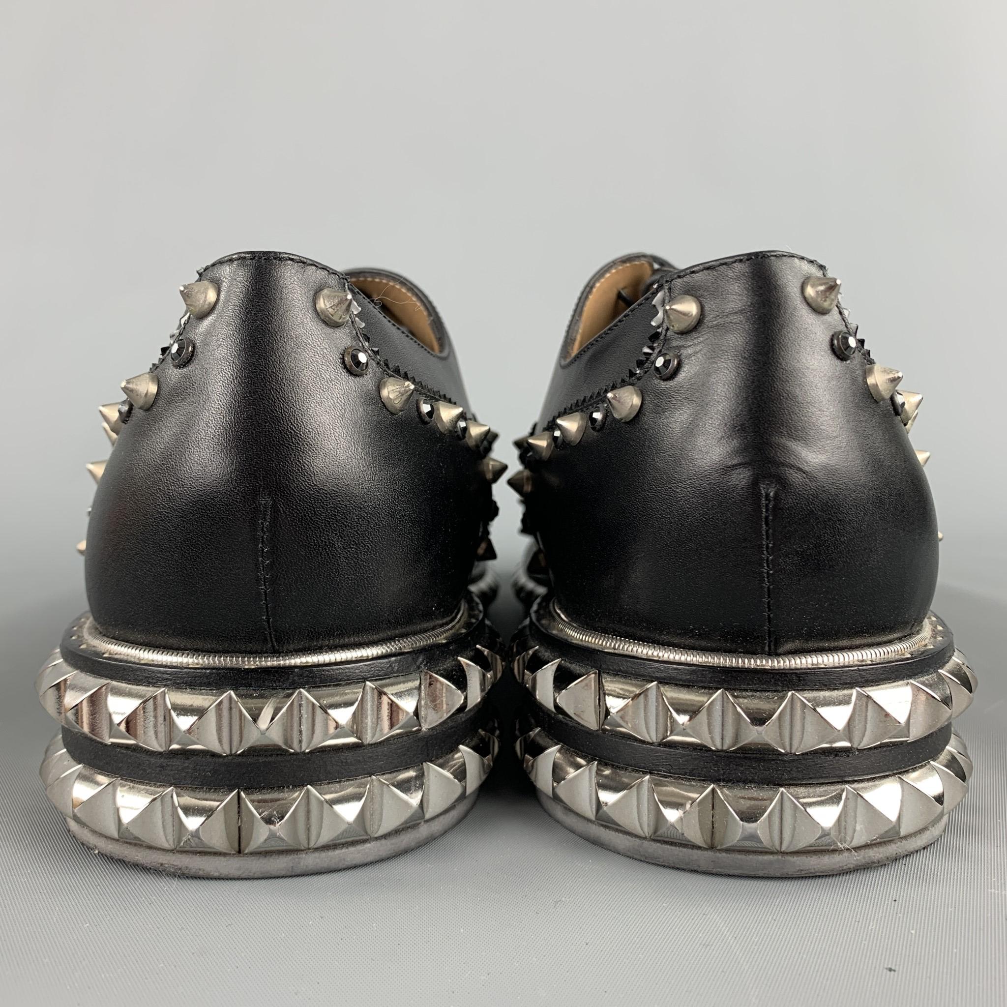 CHRISTIAN LOUBOUTIN Size 10.5 Black Studded Leather Wingtip Lace Up Shoes In Excellent Condition In San Francisco, CA