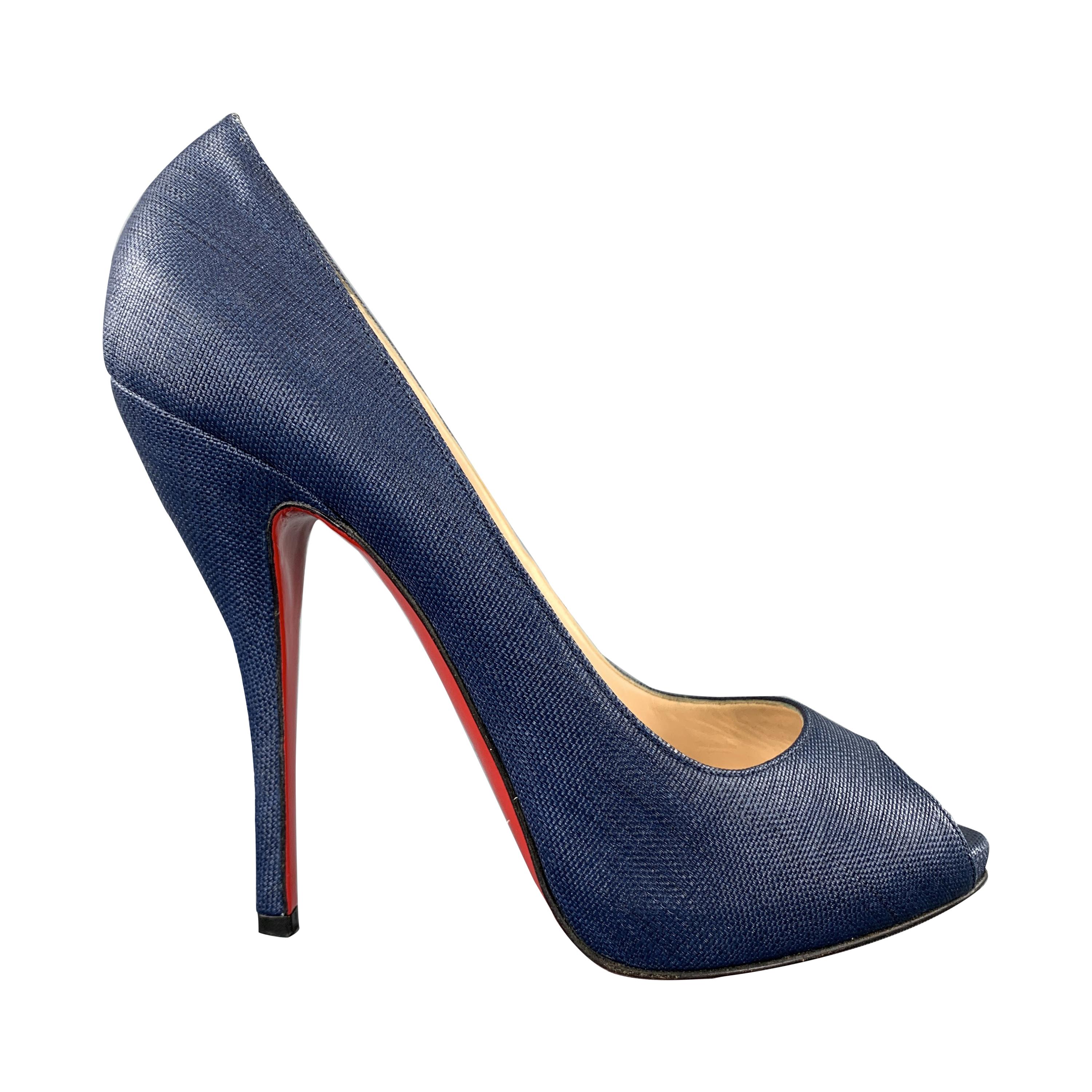 CHRISTIAN LOUBOUTIN Size 10.5 Denim Blue Woven Fabric Peep Toe Platform  Pumps For Sale at 1stDibs | christian louboutin denim shoes, christian  louboutin denim heels