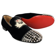 CHRISTIAN LOUBOUTIN Size 11 Black Studded Velvet Slip On Loafers