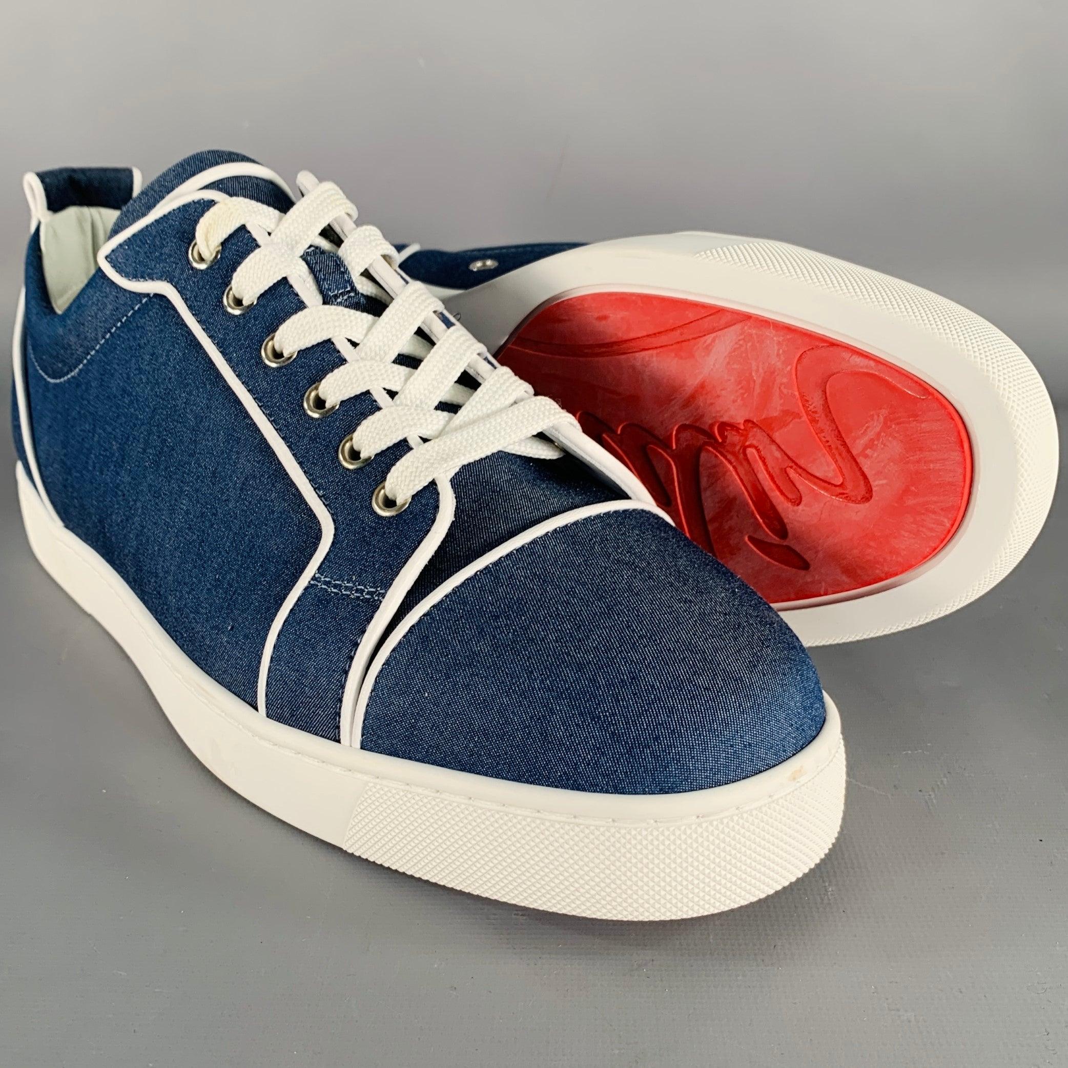 Men's CHRISTIAN LOUBOUTIN Size 11 Blue White Denim Rubber Sole Sneakers