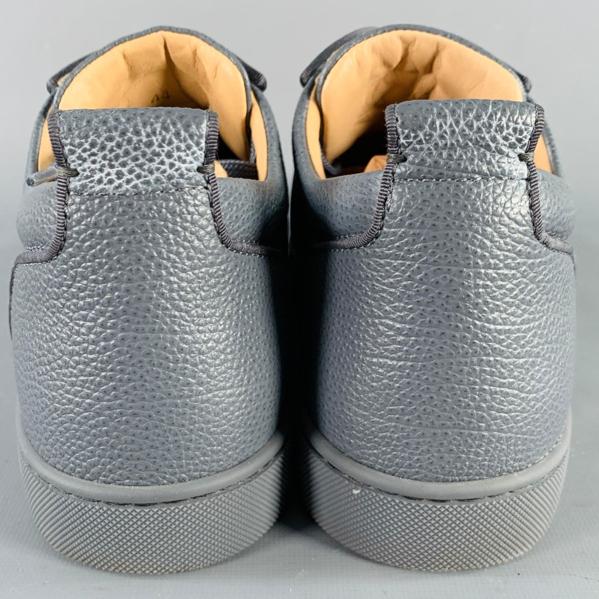 Gray CHRISTIAN LOUBOUTIN Size 11 Rantulow Orlato Grey Slate Pebble Grain Leather Low Top Sneakers