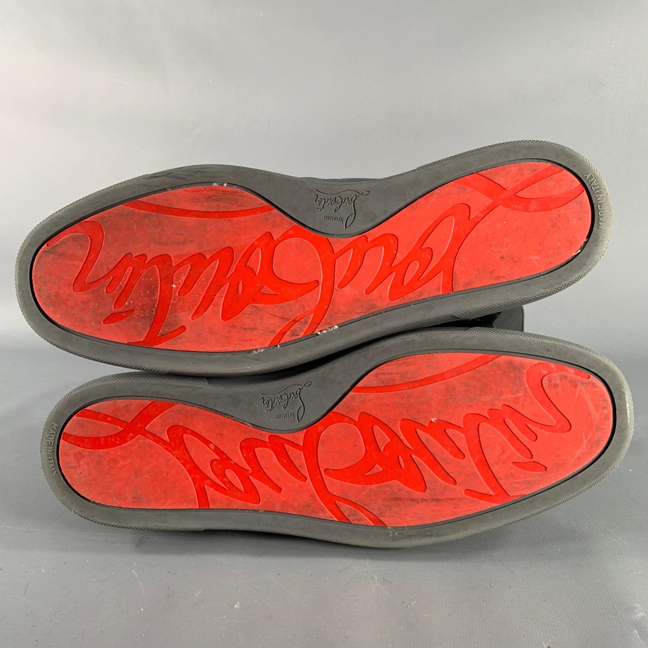 CHRISTIAN LOUBOUTIN Size 11 Rantulow Orlato Grey Slate Pebble Grain Leather Low Top Sneakers 1