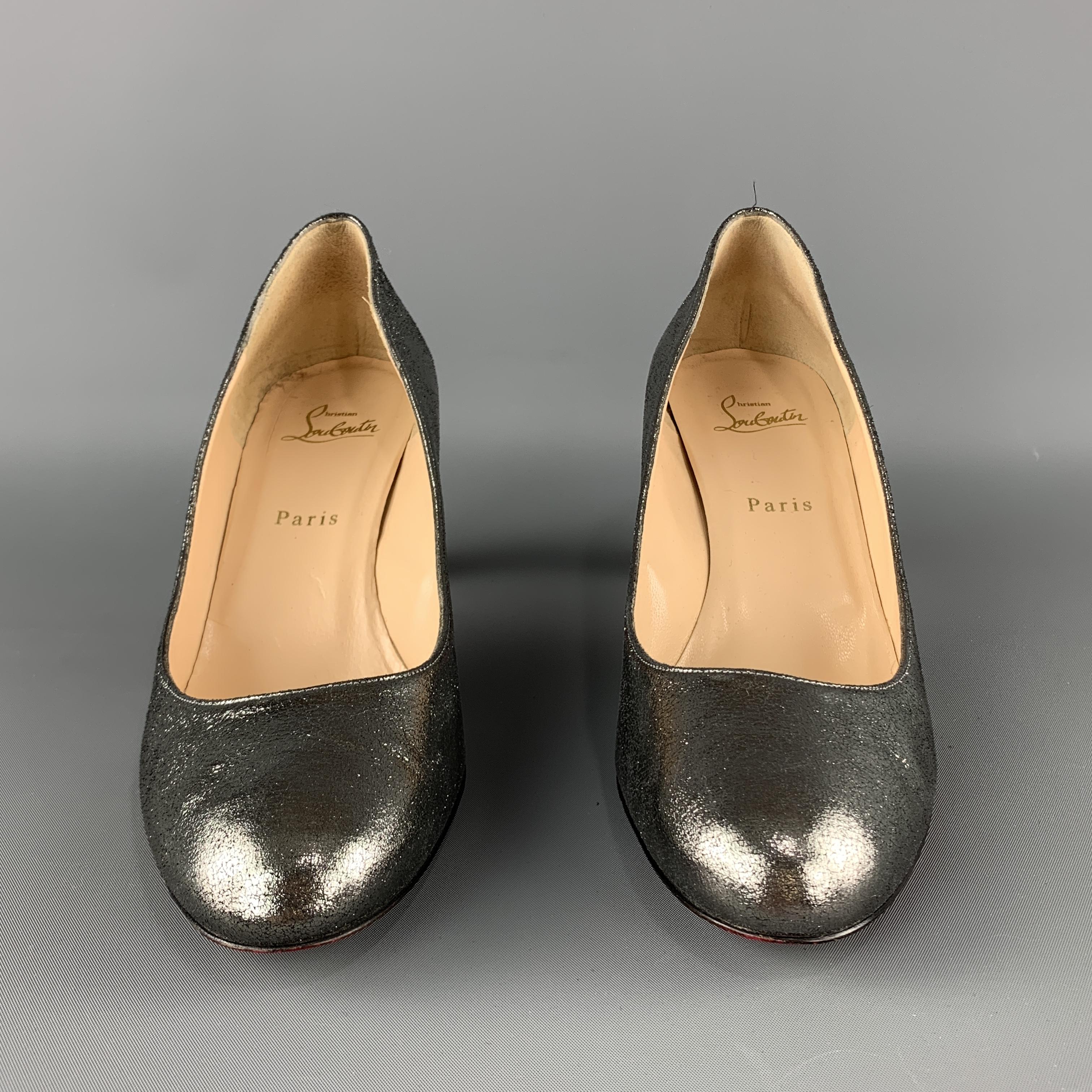 CHRISTIAN LOUBOUTIN Size 11 Silver Leather Chunky Pumps In Excellent Condition In San Francisco, CA