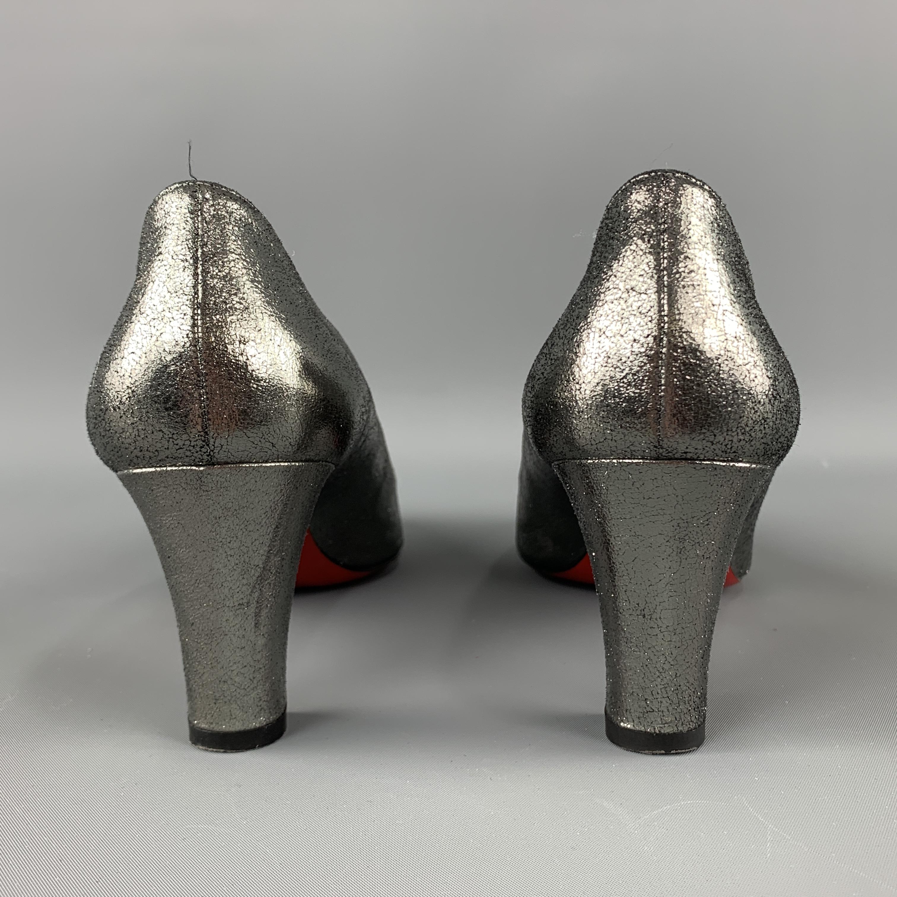 CHRISTIAN LOUBOUTIN Size 11 Silver Leather Chunky Pumps 2