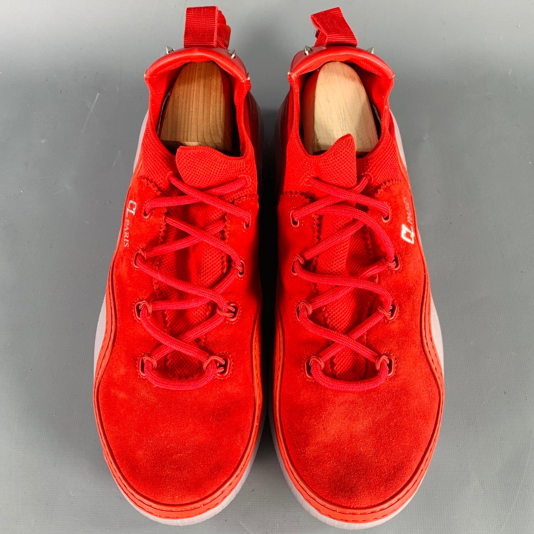 Men's CHRISTIAN LOUBOUTIN Size 11.5 Arpoador Red Suede Low Top Sneakers For Sale