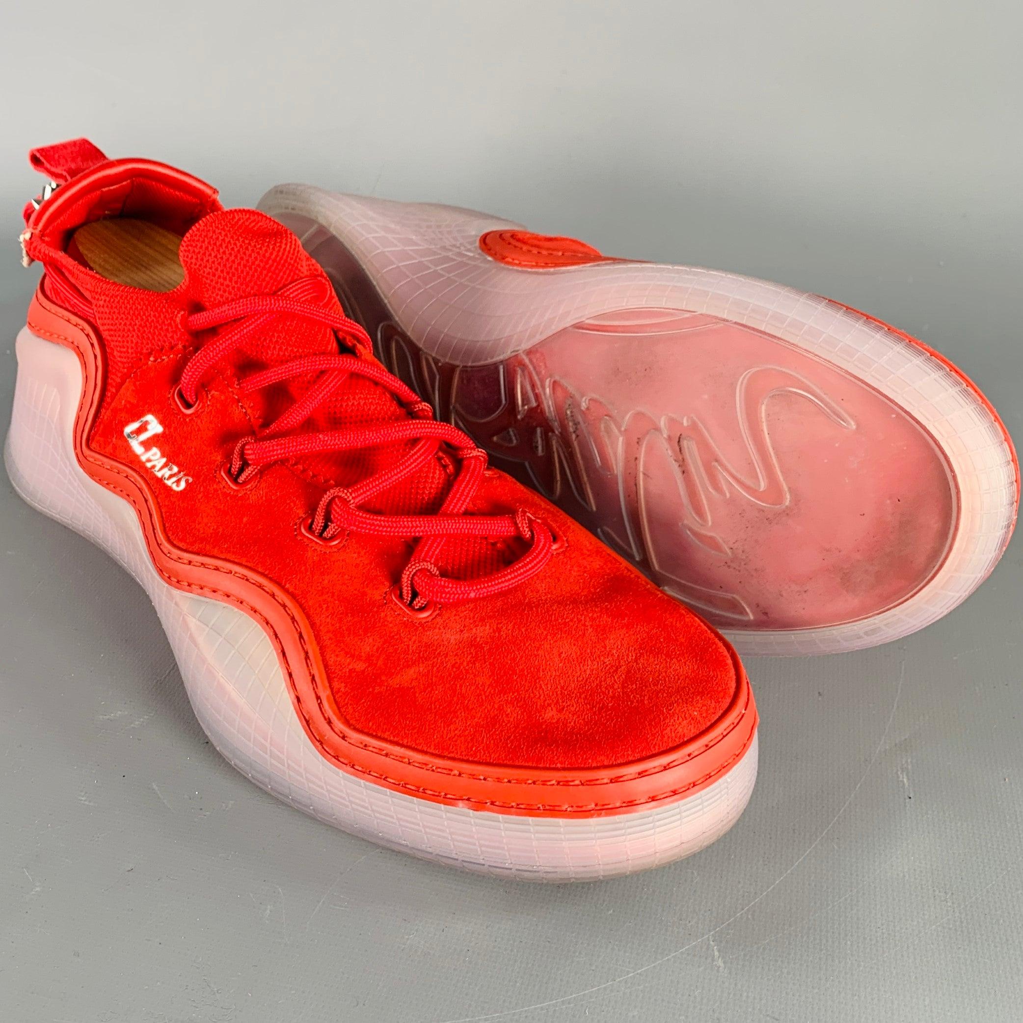 CHRISTIAN LOUBOUTIN Size 11.5 Arpoador Red Suede Low Top Sneakers For Sale 1