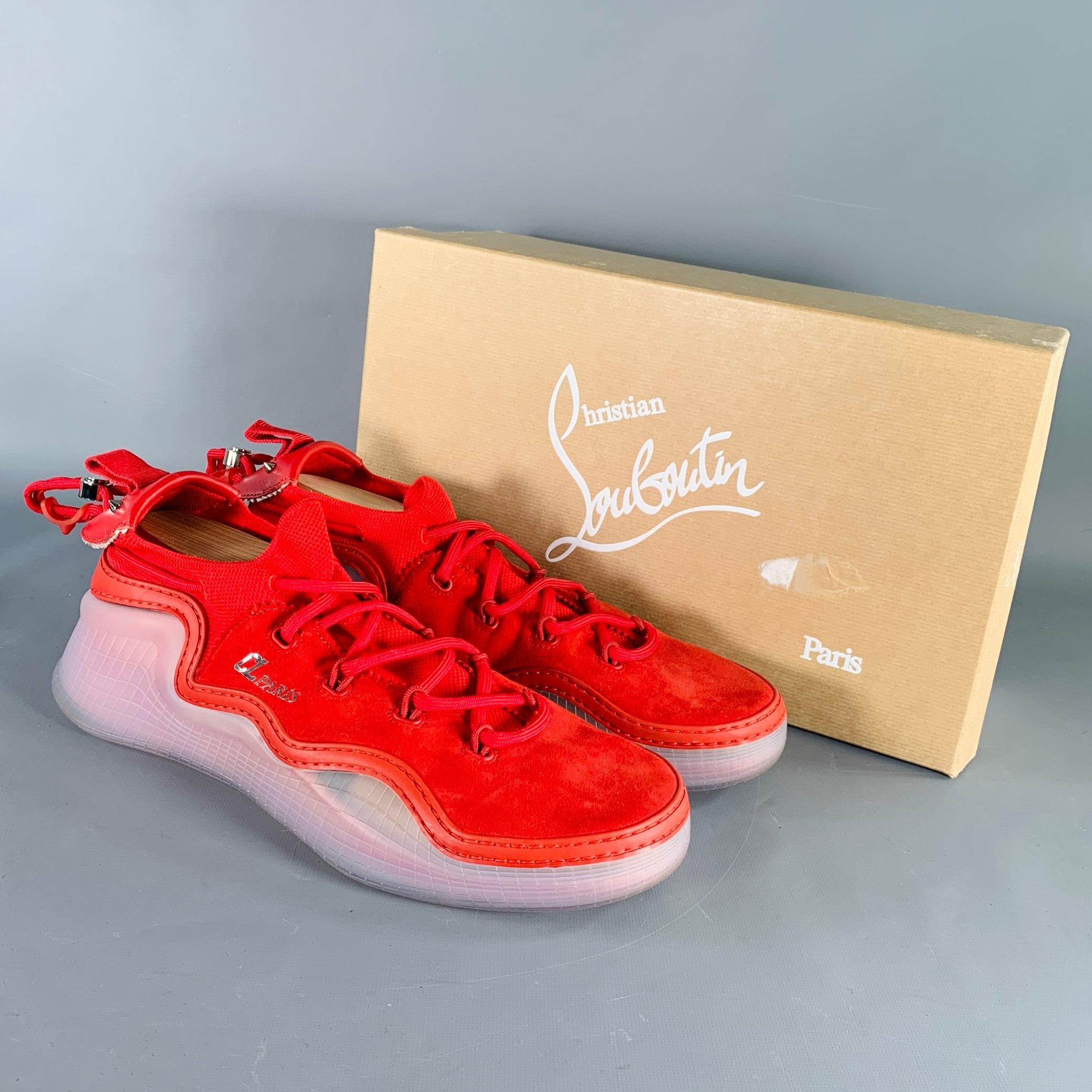 CHRISTIAN LOUBOUTIN Size 11.5 Arpoador Red Suede Low Top Sneakers For Sale 3