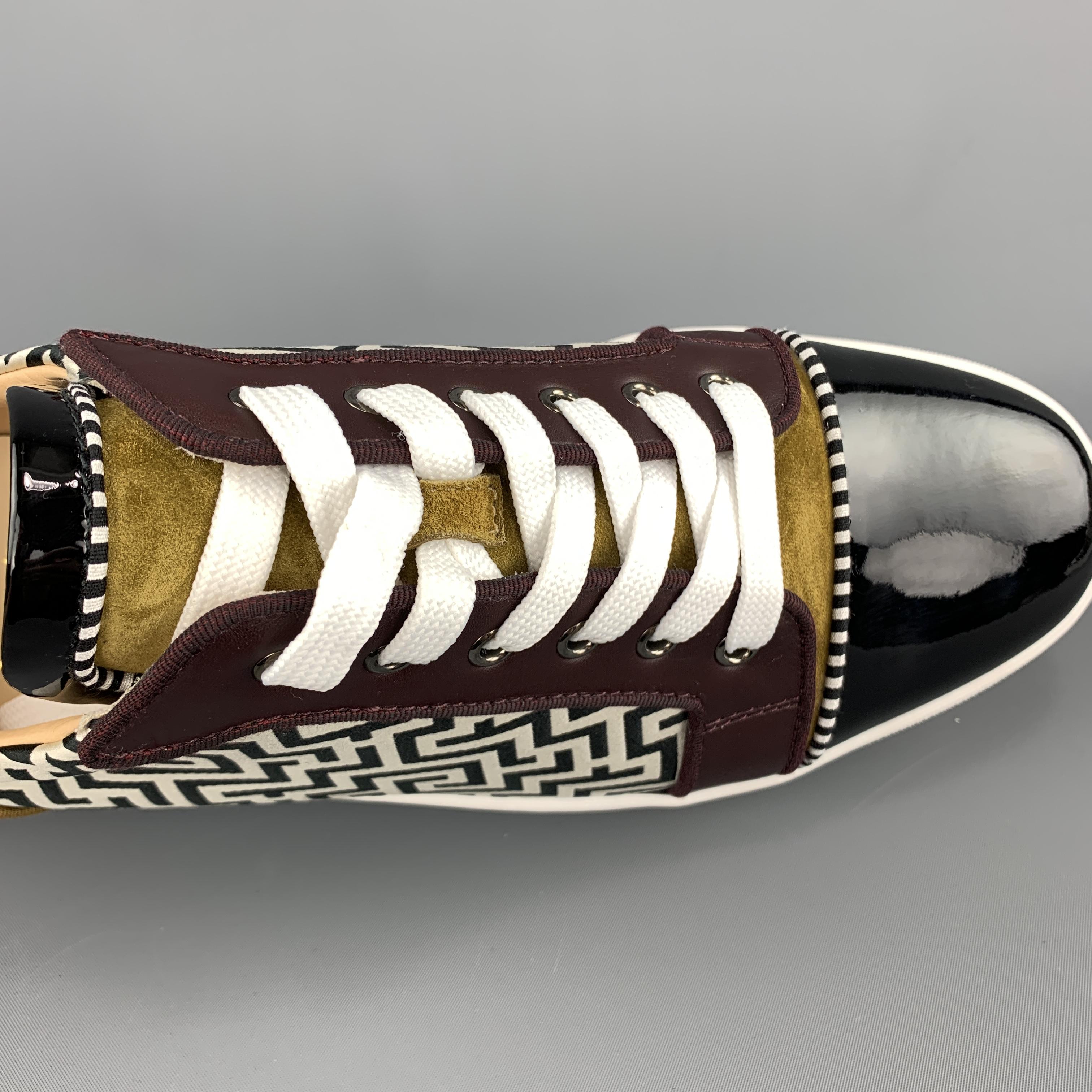 CHRISTIAN LOUBOUTIN Size 11.5 Louis Junior Orlato Flat Black Patent Toe Sneaker In New Condition In San Francisco, CA
