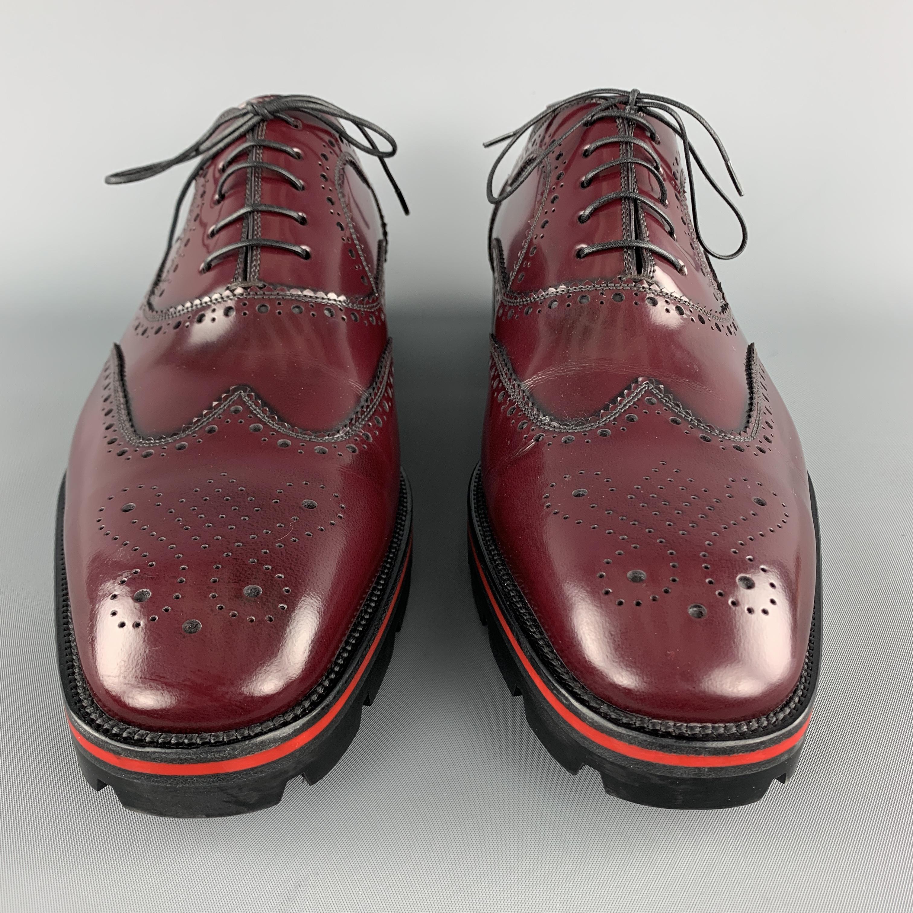 CHRISTIAN LOUBOUTIN Size 12 Burgundy Perforated Leather Wingtip Lace Up Shoes In Excellent Condition In San Francisco, CA