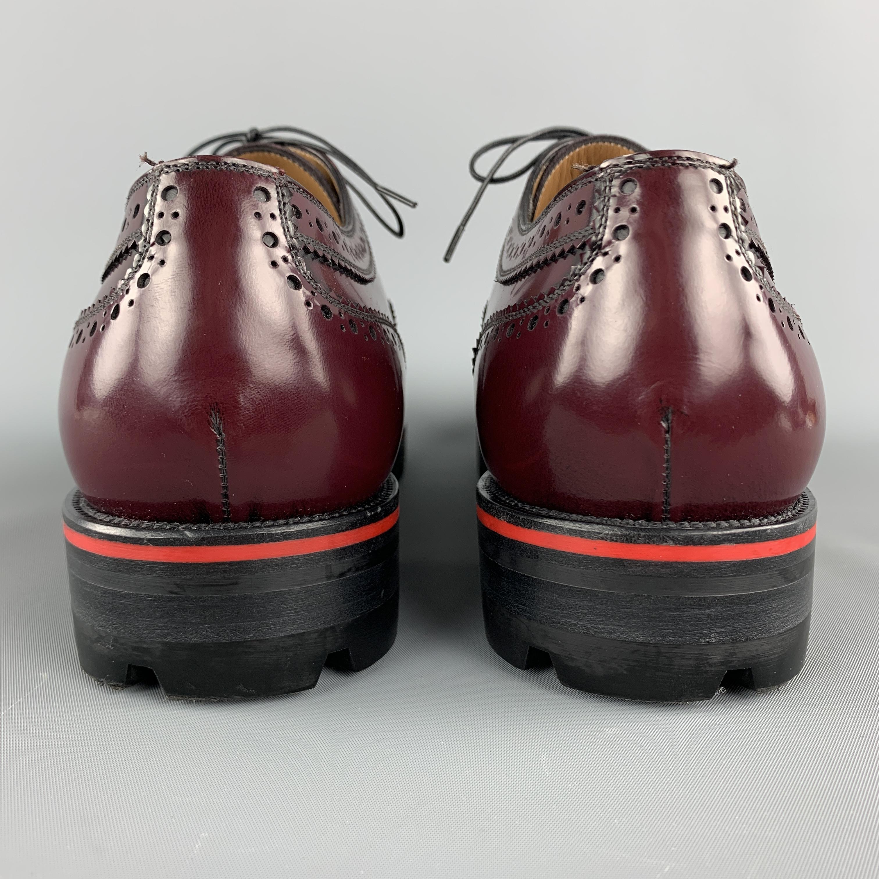 CHRISTIAN LOUBOUTIN Size 12 Burgundy Perforated Leather Wingtip Lace Up Shoes 1