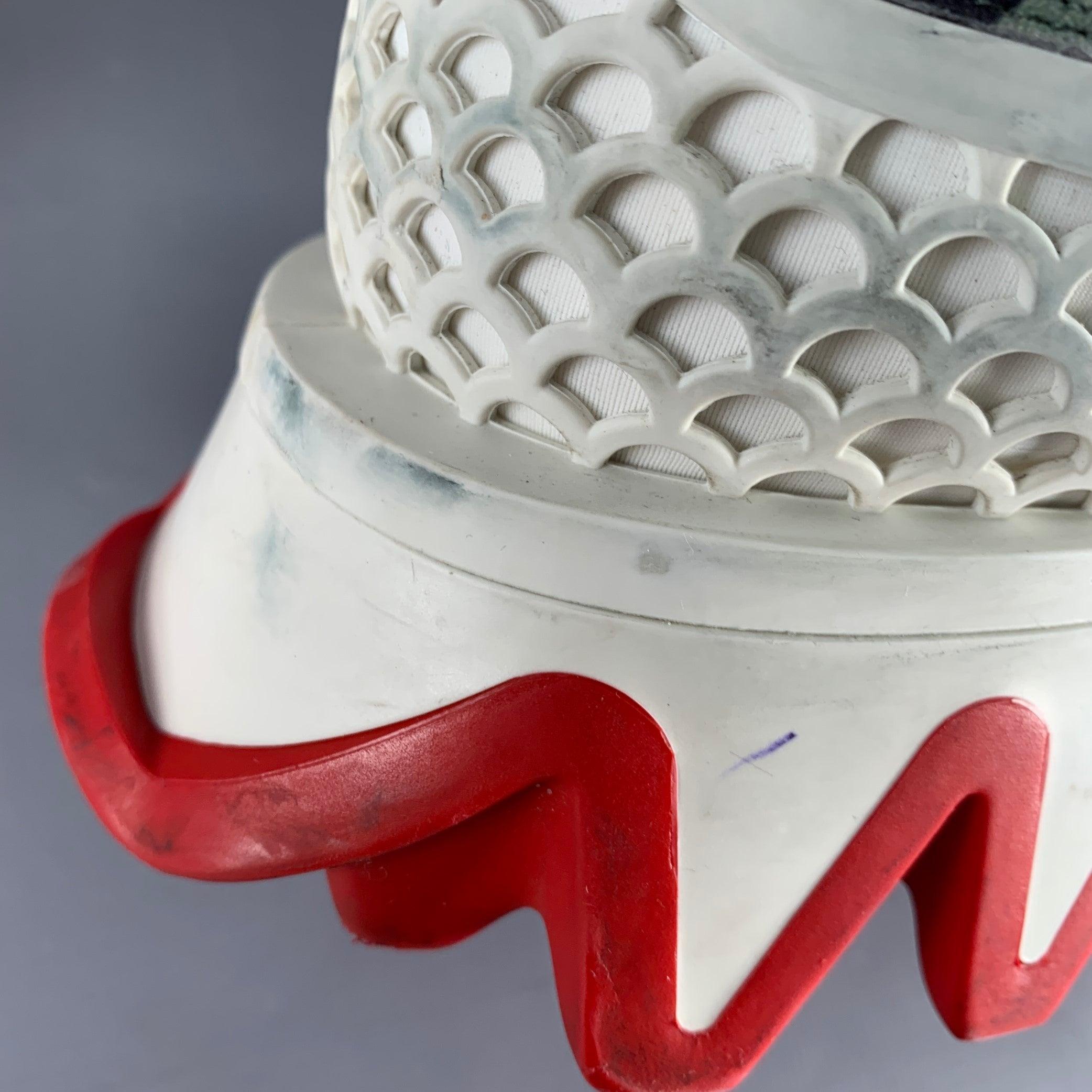 CHRISTIAN LOUBOUTIN Size 12 Green Blue Camouflage Suede Red Sole Sneakers For Sale 5