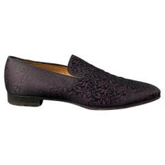 CHRISTIAN LOUBOUTIN Size 13 Black Purple Dandelion Jacquard Slip On Loafers