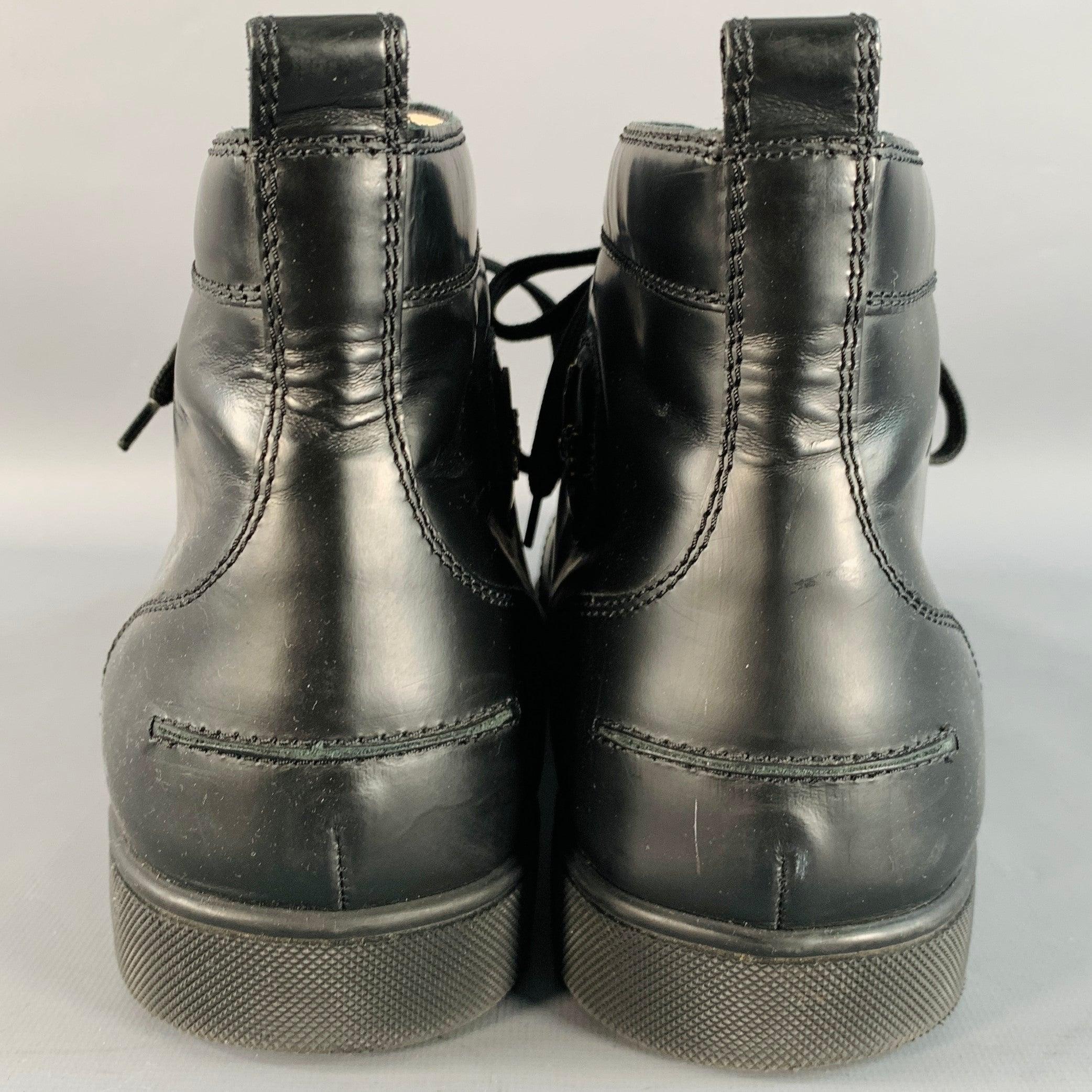 Nero CHRISTIAN LOUBOUTIN taglia 13 Louis, scarpe da ginnastica alte in pelle nera con lacci e cinturini in vendita