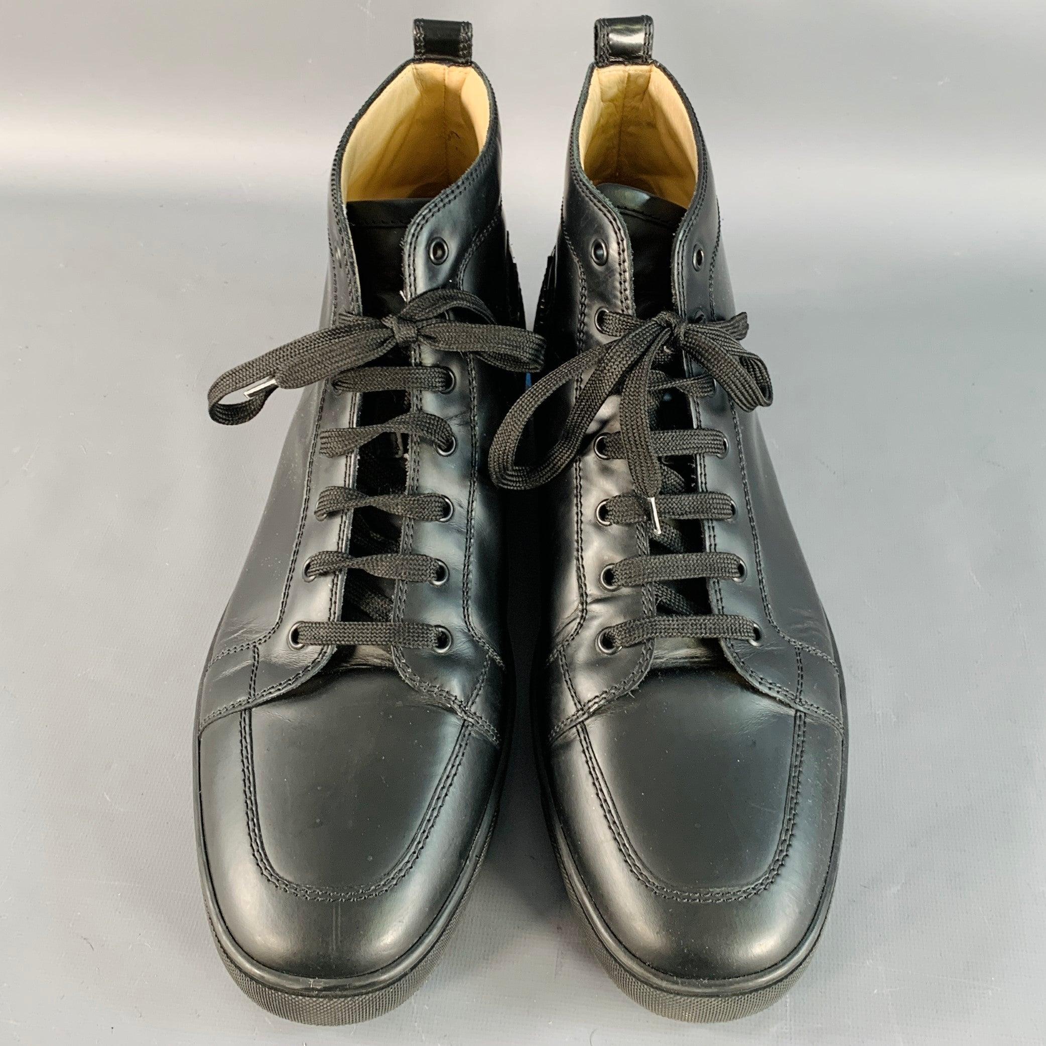 CHRISTIAN LOUBOUTIN taglia 13 Louis, scarpe da ginnastica alte in pelle nera con lacci e cinturini In condizioni buone in vendita a San Francisco, CA