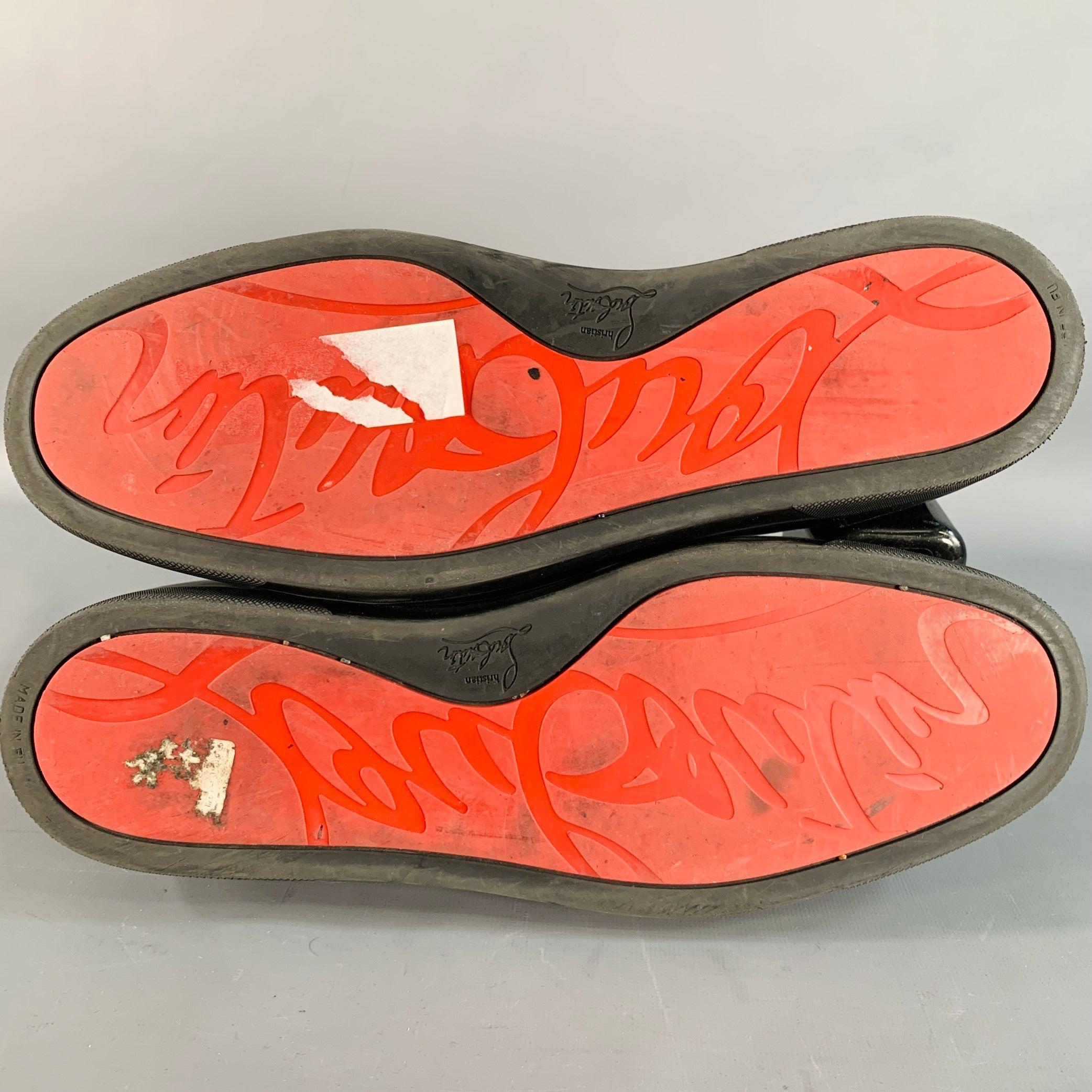 CHRISTIAN LOUBOUTIN taglia 13 Louis, scarpe da ginnastica alte in pelle nera con lacci e cinturini in vendita 1