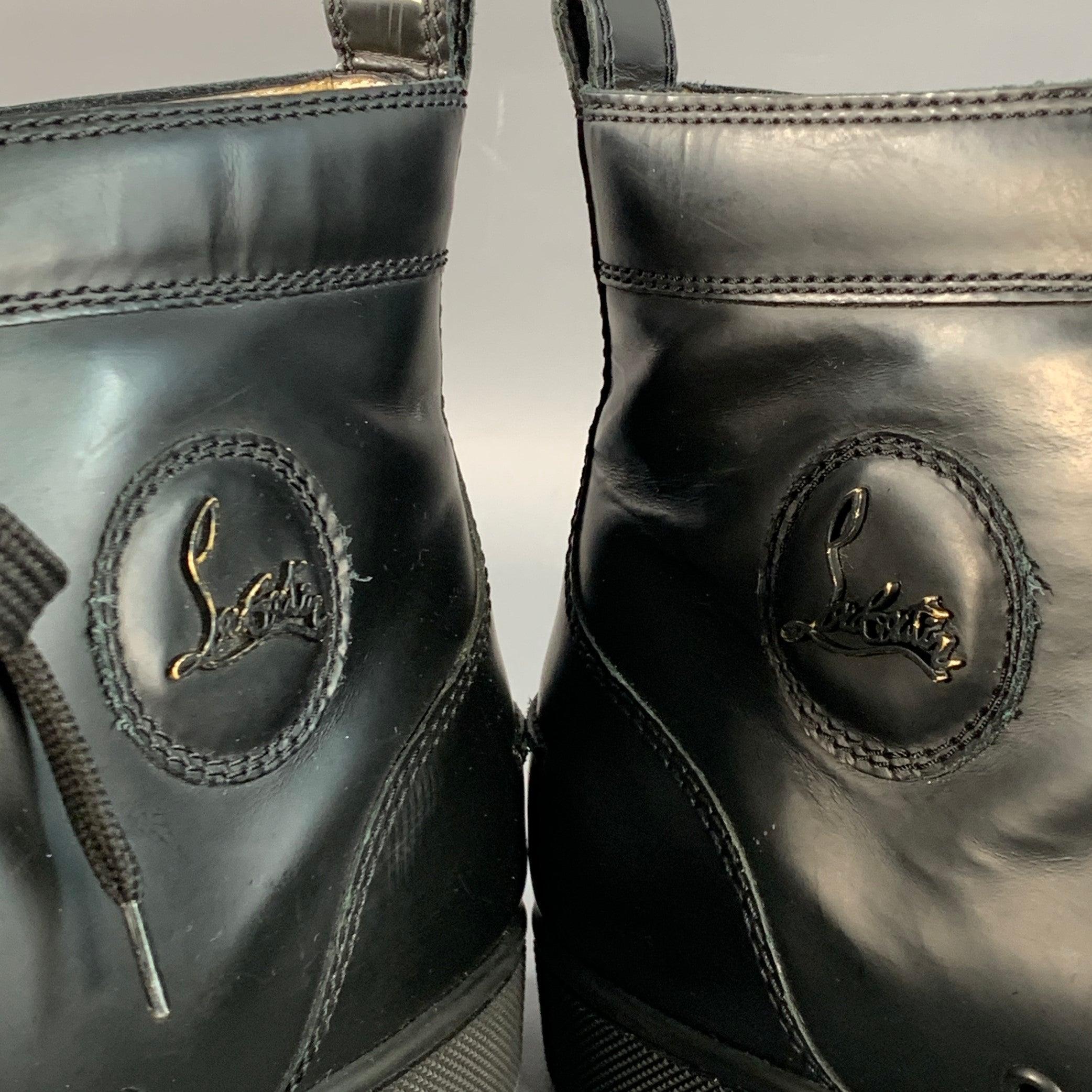 CHRISTIAN LOUBOUTIN taglia 13 Louis, scarpe da ginnastica alte in pelle nera con lacci e cinturini in vendita 2