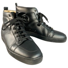 CHRISTIAN LOUBOUTIN Size 13 Louis Black Leather High Top Lace-Up Sneakers