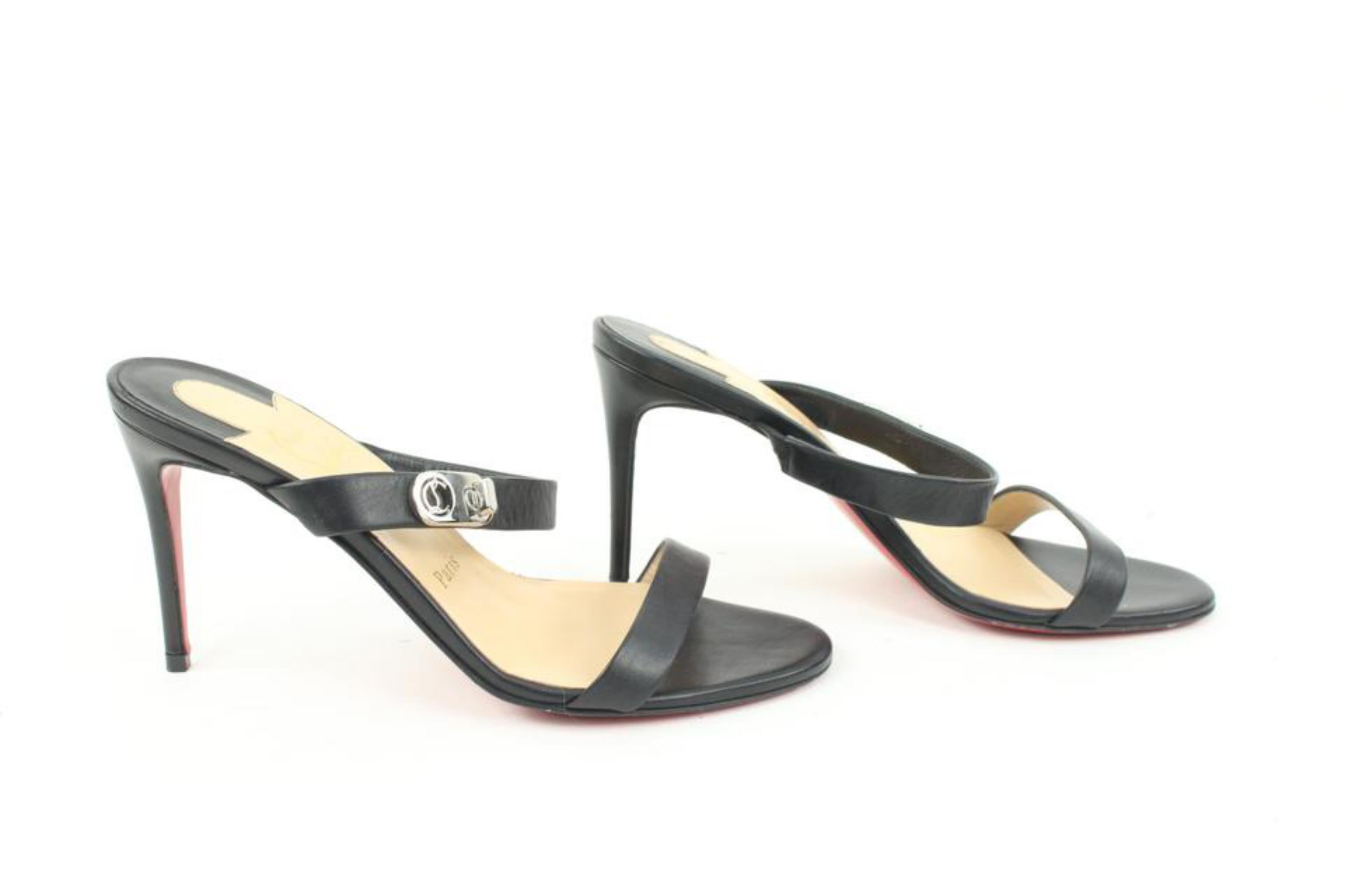 Christian Louboutin Size 36 Black Leather Lock Me Sandals Heels Turnlock 26cl127 For Sale 1