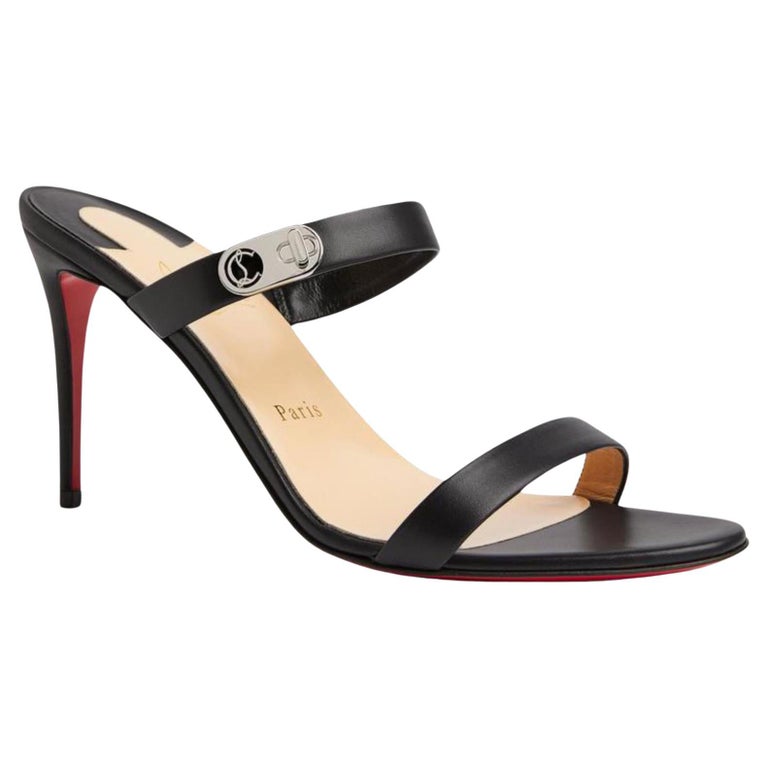 Christian Louboutin Size 36 Black Leather Lock Me Sandals Heels Turnlock  26cl127 For Sale at 1stDibs