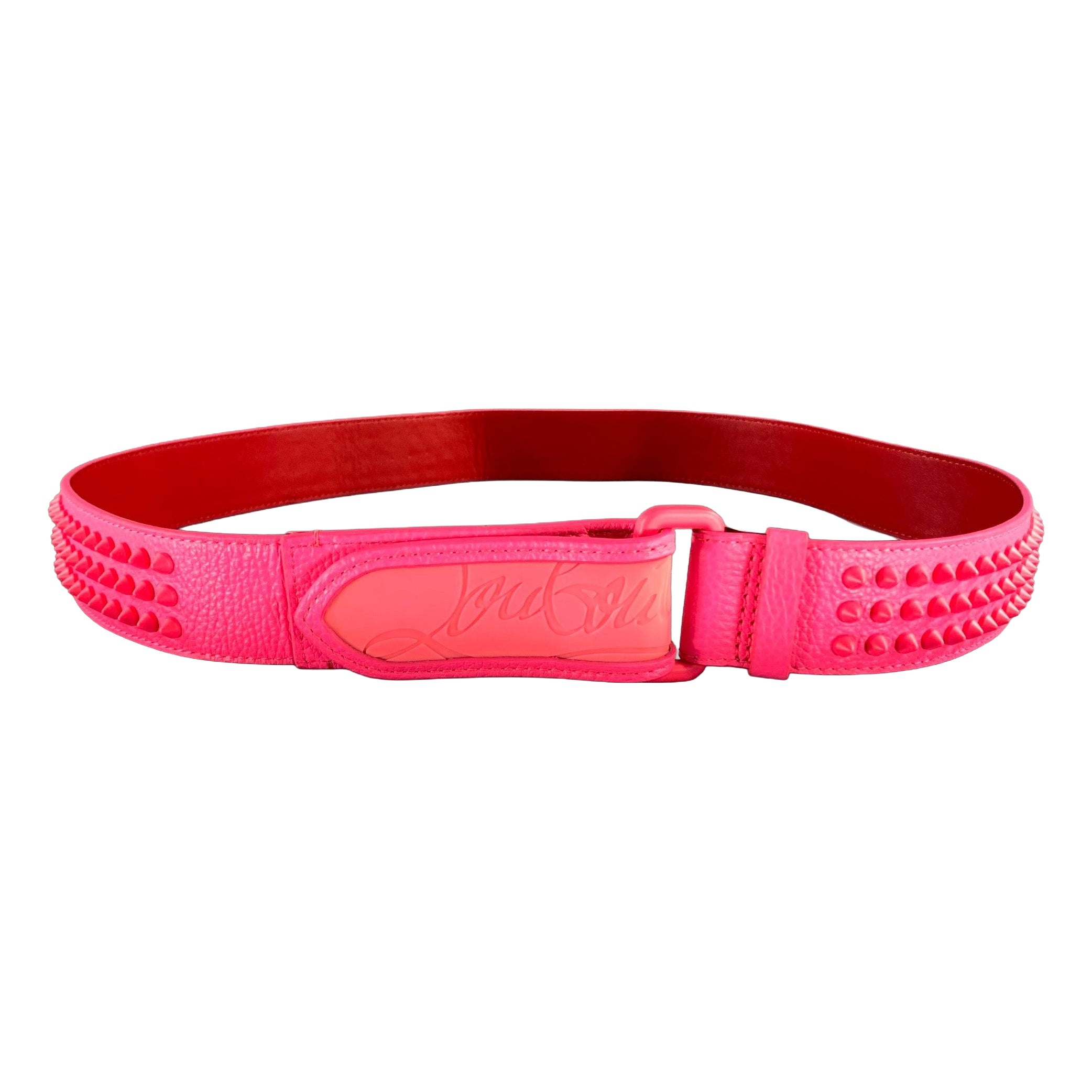 CHRISTIAN LOUBOUTIN Size 38 Pink Red Studded Leather Belt For Sale