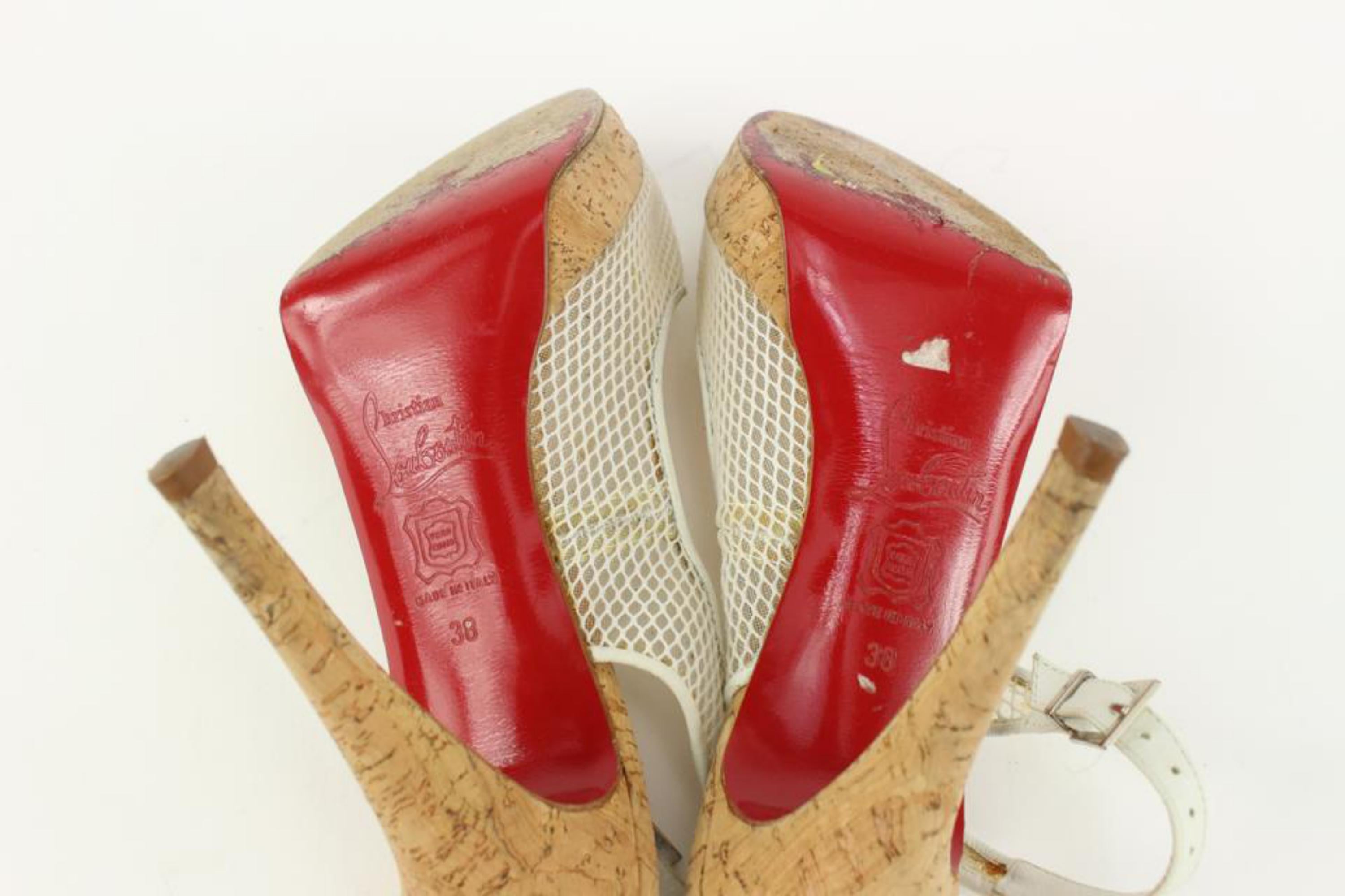 Christian Louboutin Size 38 White Mesh Cork Sling Platform Mademoiselle Merchand 8