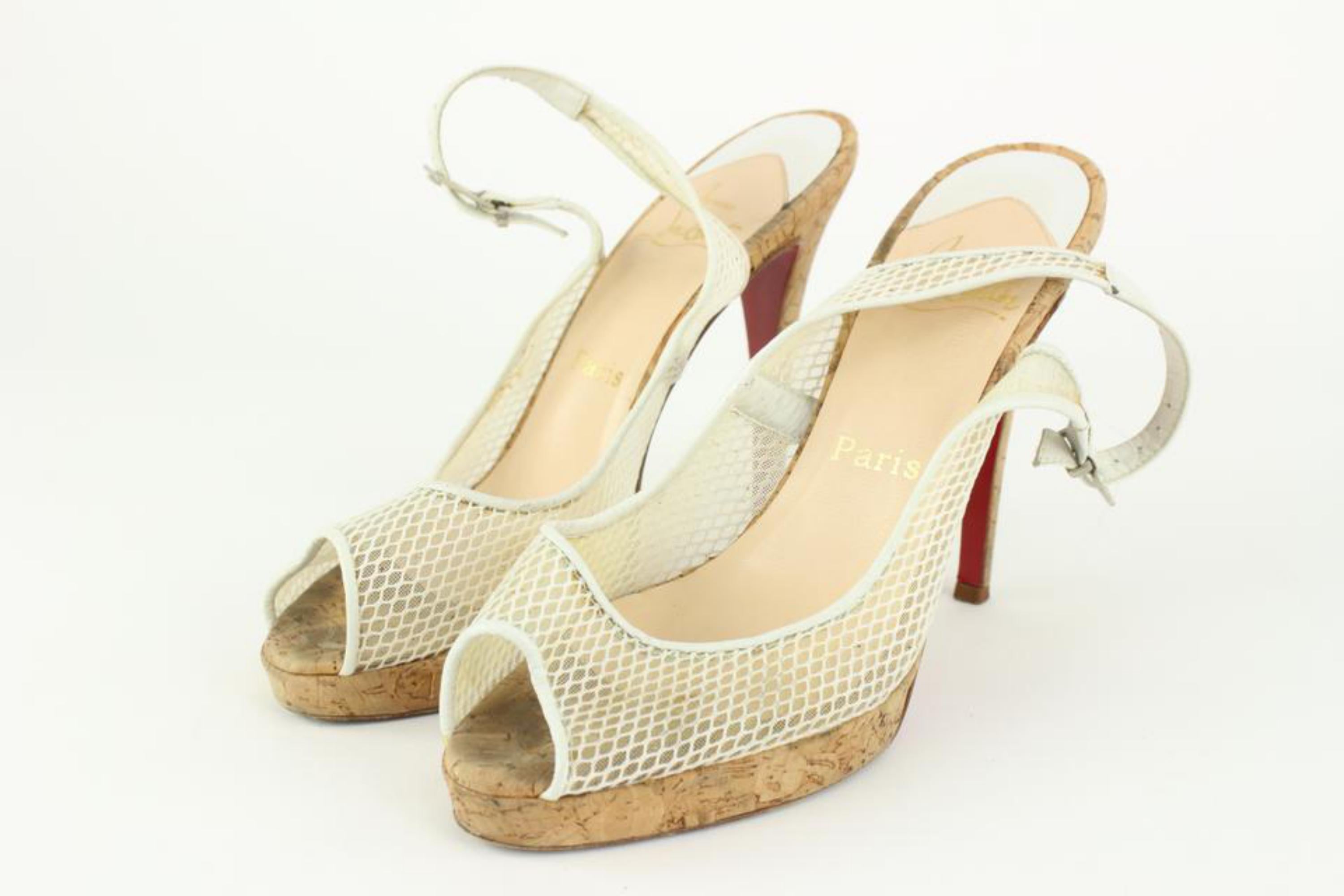 Christian Louboutin Size 38 White Mesh Cork Sling Platform Mademoiselle Merchand 127cl23
Made In: Italy
Measurements: Length:  9