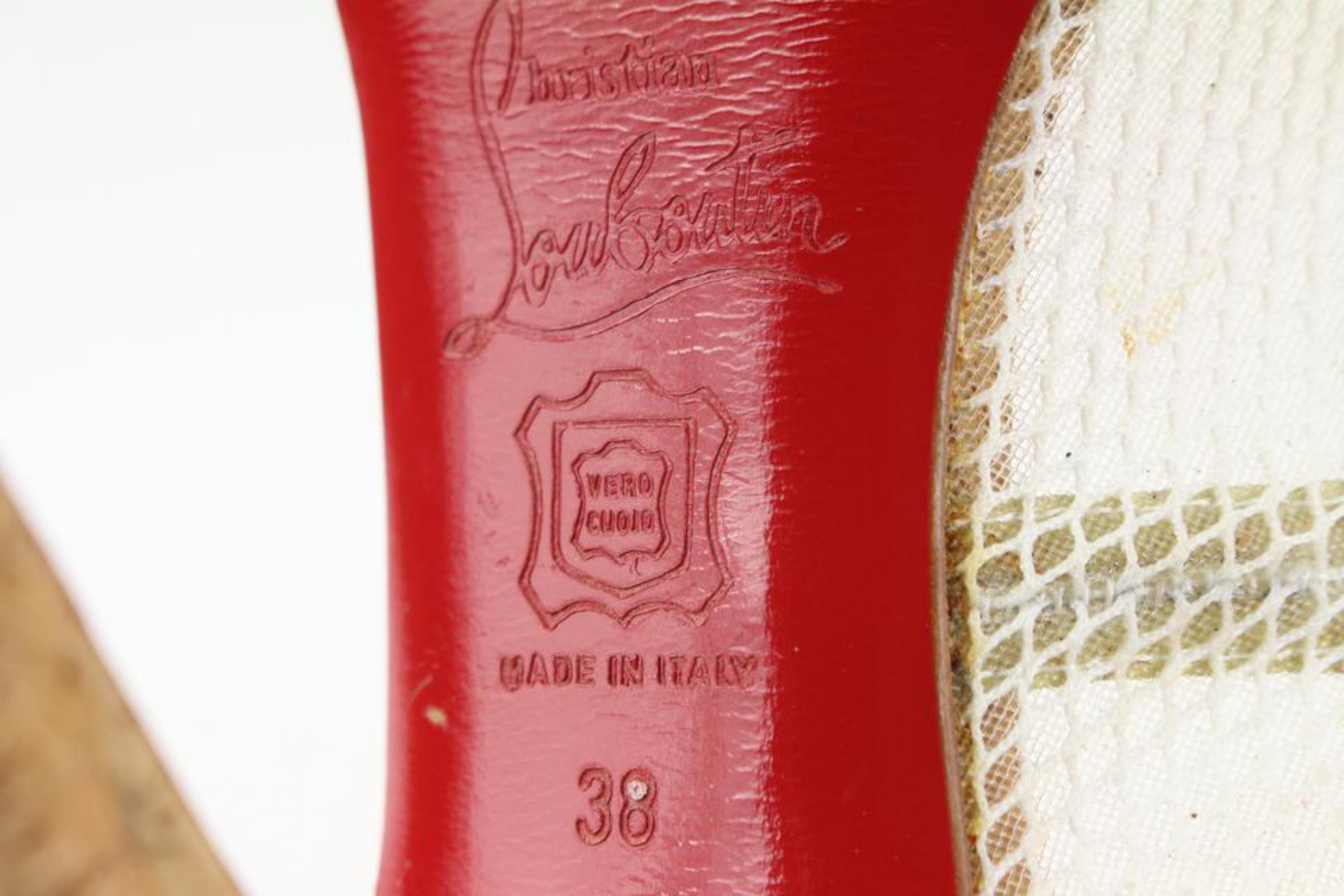 Christian Louboutin Size 38 White Mesh Cork Sling Platform Mademoiselle Merchand In Fair Condition In Dix hills, NY