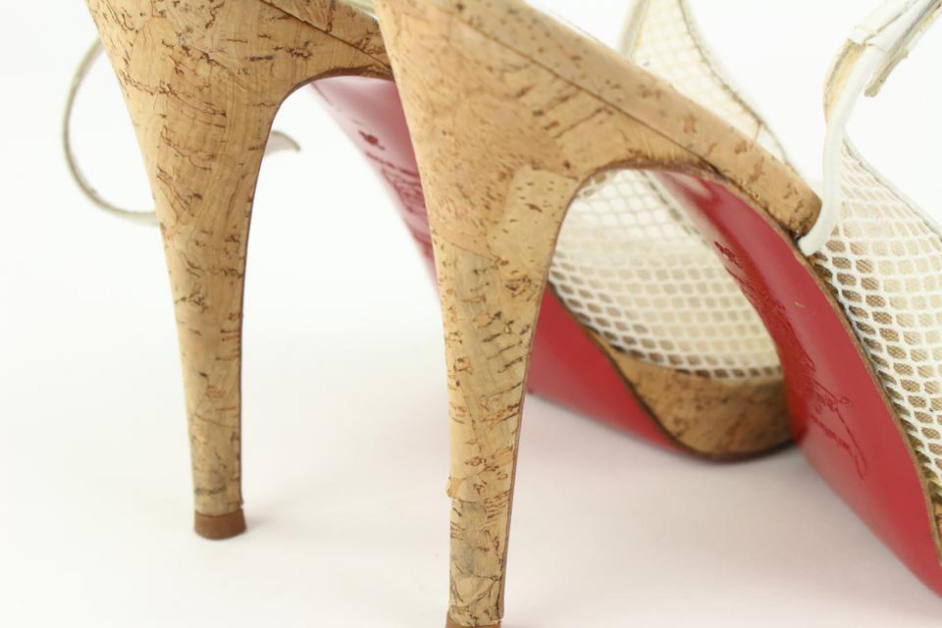 Christian Louboutin Size 38 White Mesh Cork Sling Platform Mademoiselle Merchand For Sale 4