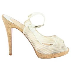 Christian Louboutin Size 38 White Mesh Cork Sling Platform Mademoiselle Merchand