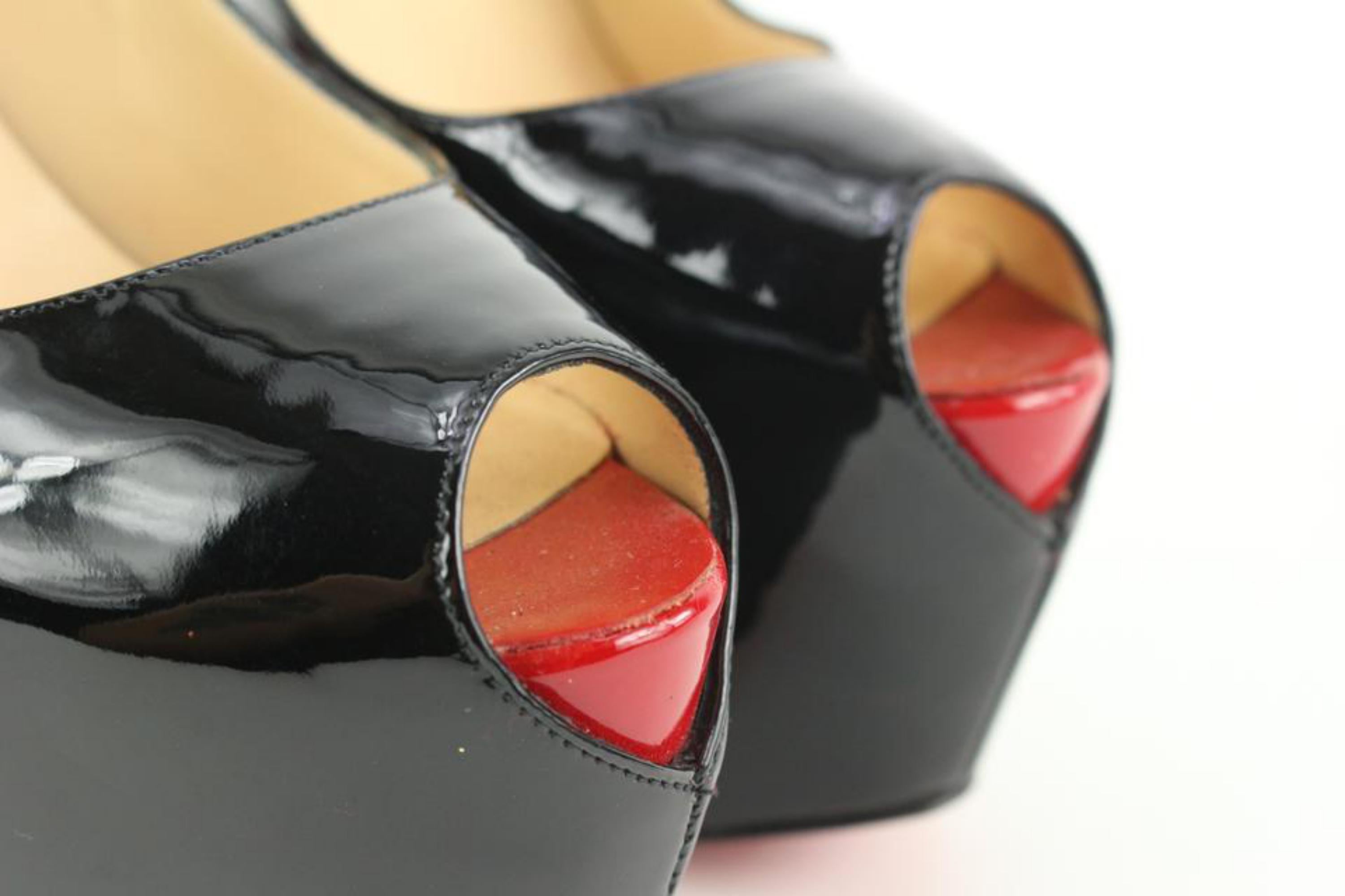 Christian Louboutin Size 38.5 Black Patent Highness Open Toe Platform 13cl50 In Excellent Condition In Dix hills, NY