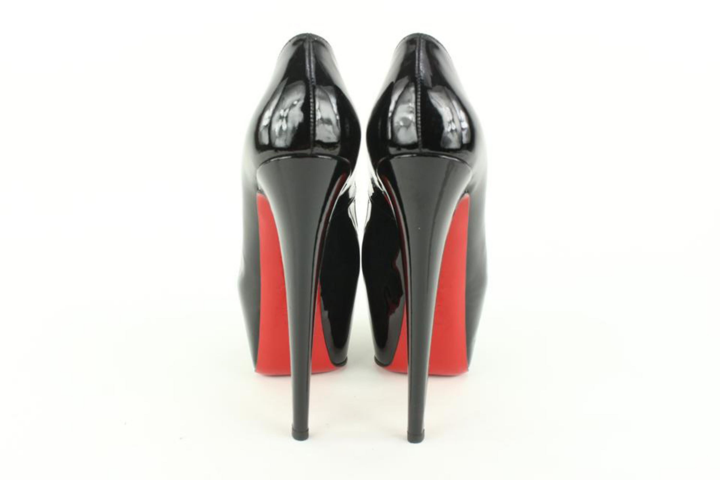 Christian Louboutin Size 38.5 Black Patent Highness Open Toe Platform 13cl50 2