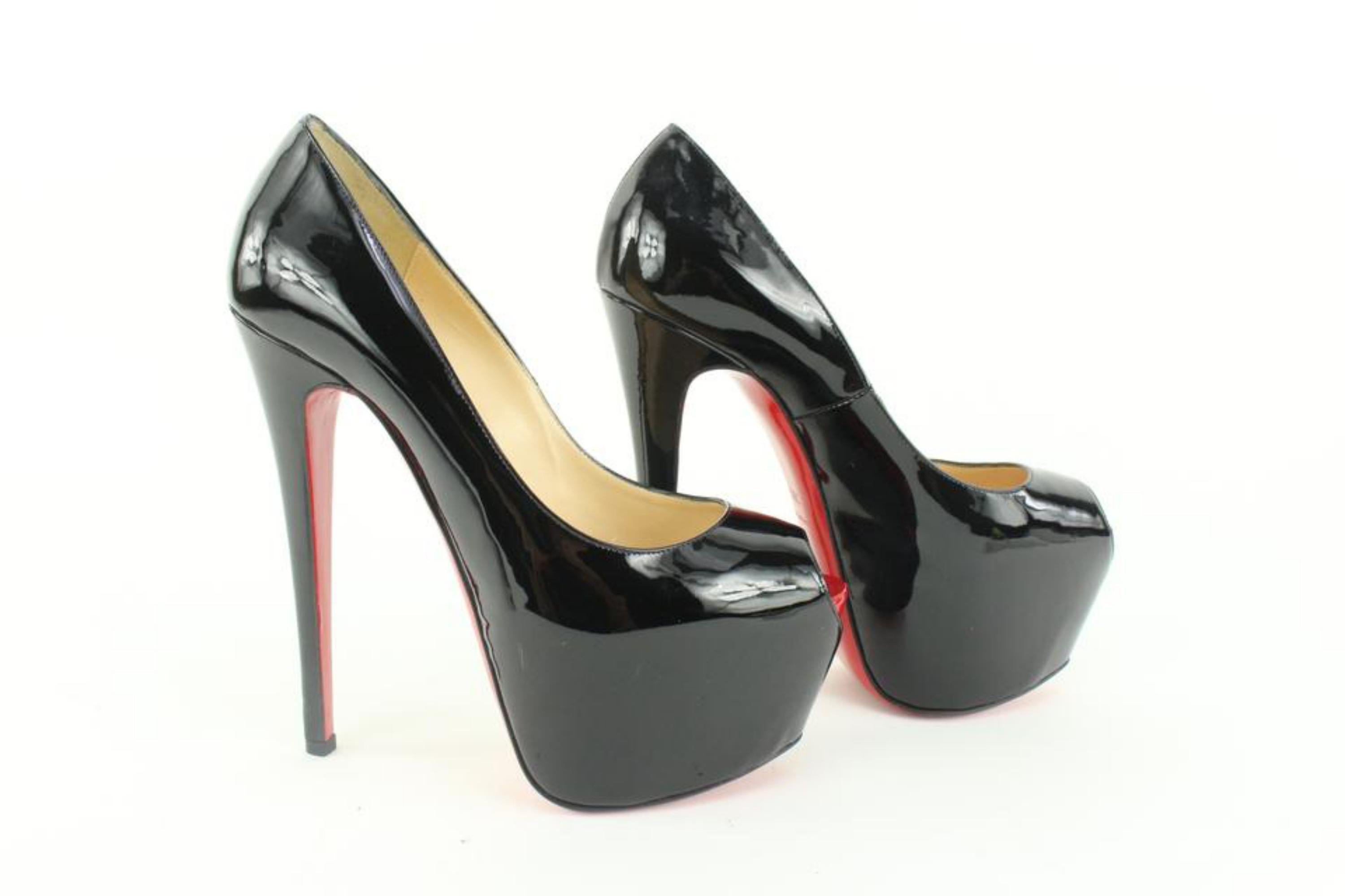 Christian Louboutin Size 38.5 Black Patent Highness Open Toe Platform 13cl50 3