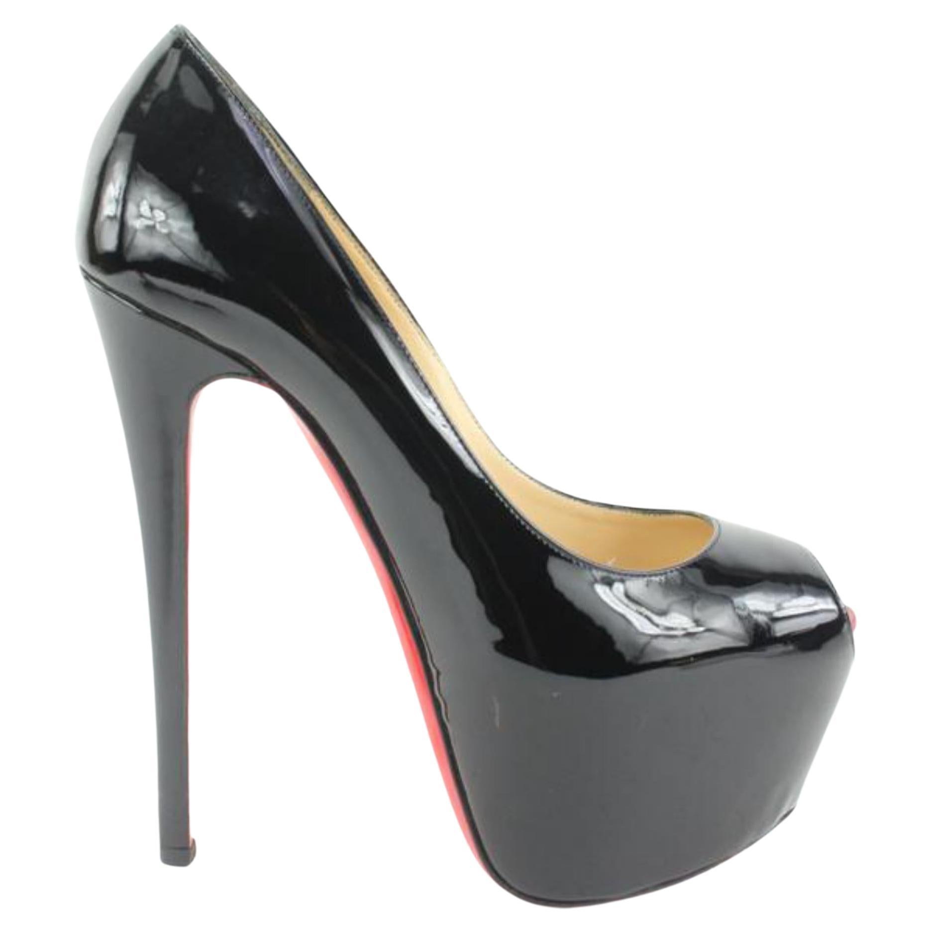 Christian Louboutin Size 38.5 Black Patent Highness Open Toe Platform 13cl50