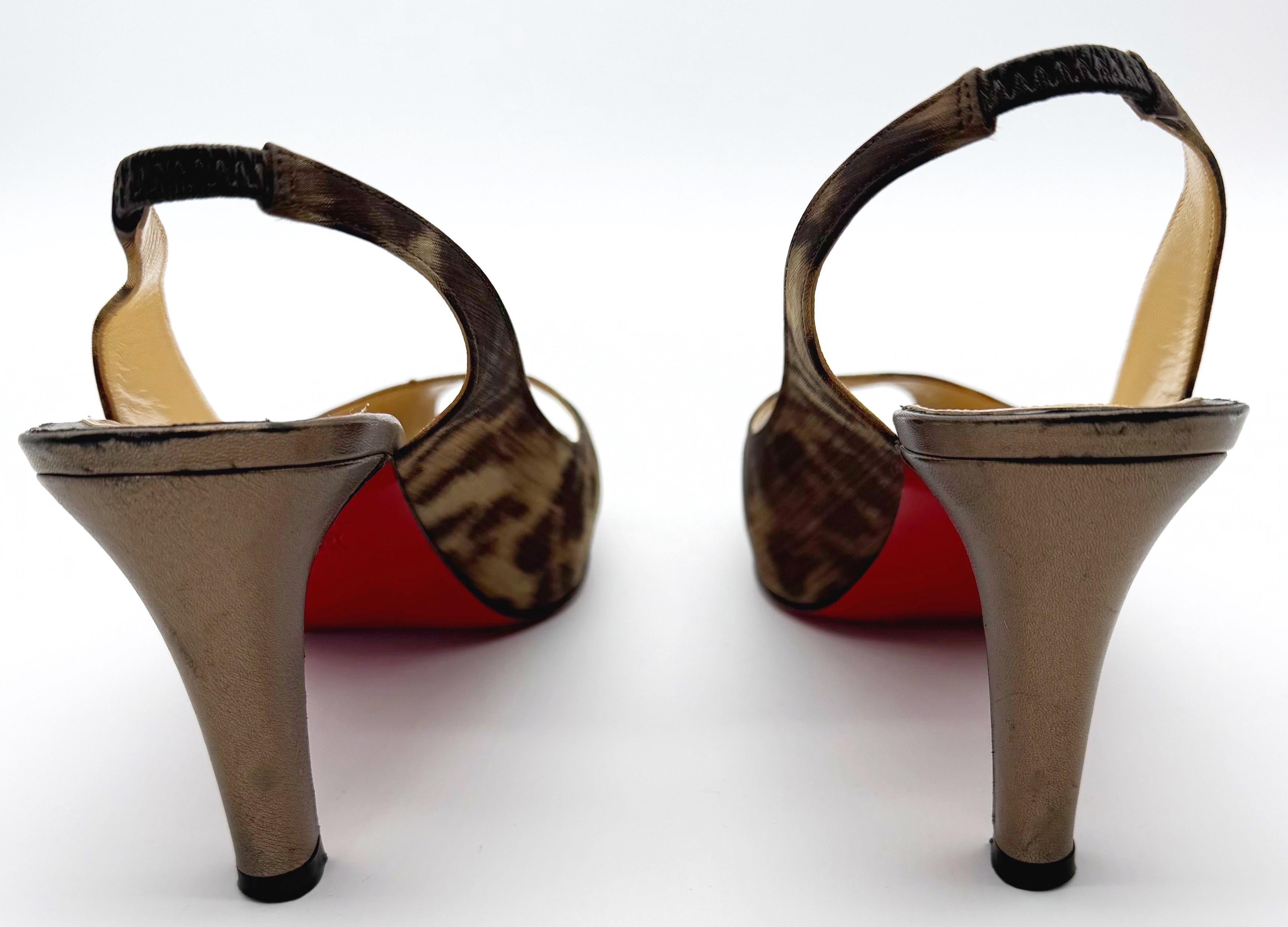 Beige Christian Louboutin Size 39/9 2000s Leopard Print Slingback Vintage Heels Shoes For Sale