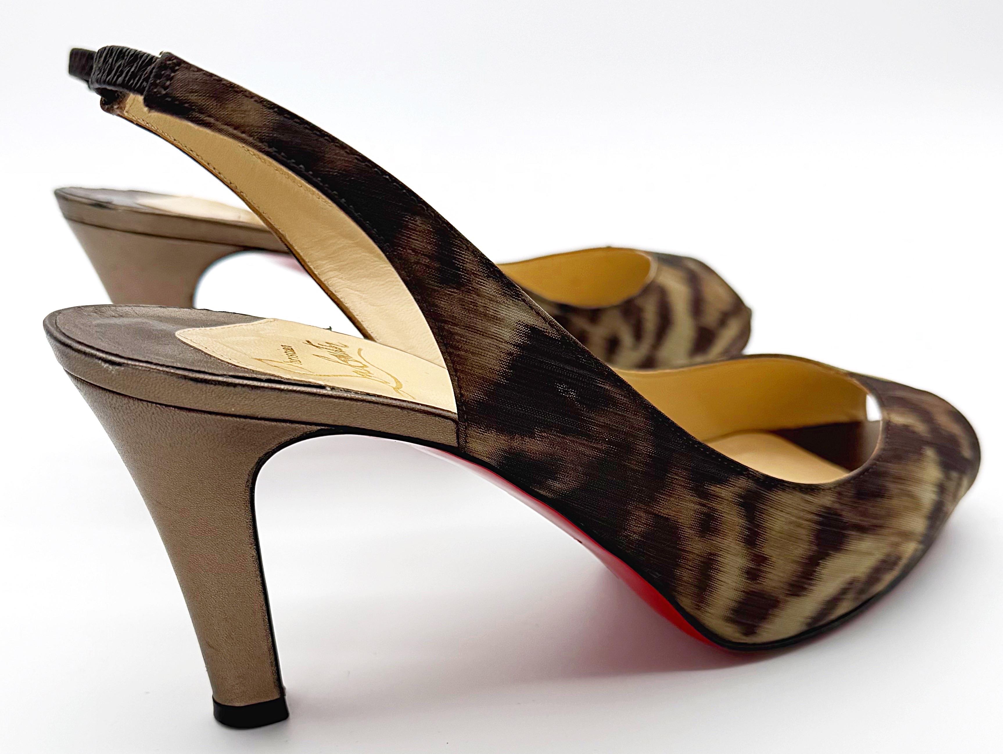 Women's Christian Louboutin Size 39/9 2000s Leopard Print Slingback Vintage Heels Shoes For Sale
