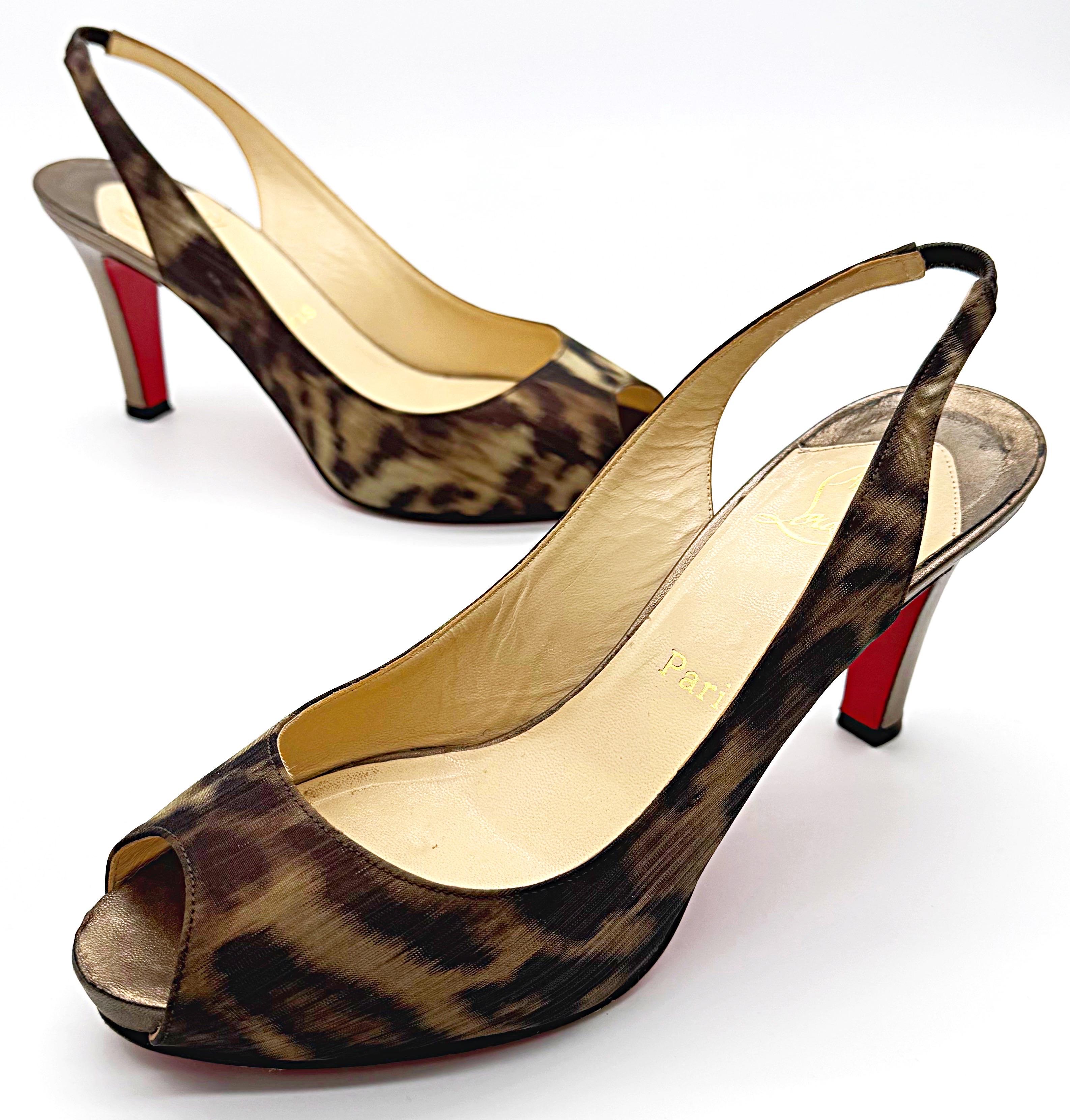 Christian Louboutin Size 39/9 2000s Leopard Print Slingback Vintage Heels Shoes For Sale 2