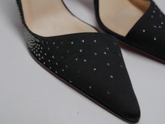 Christian Louboutin  Size 39 Black Silk Crystal Pumps