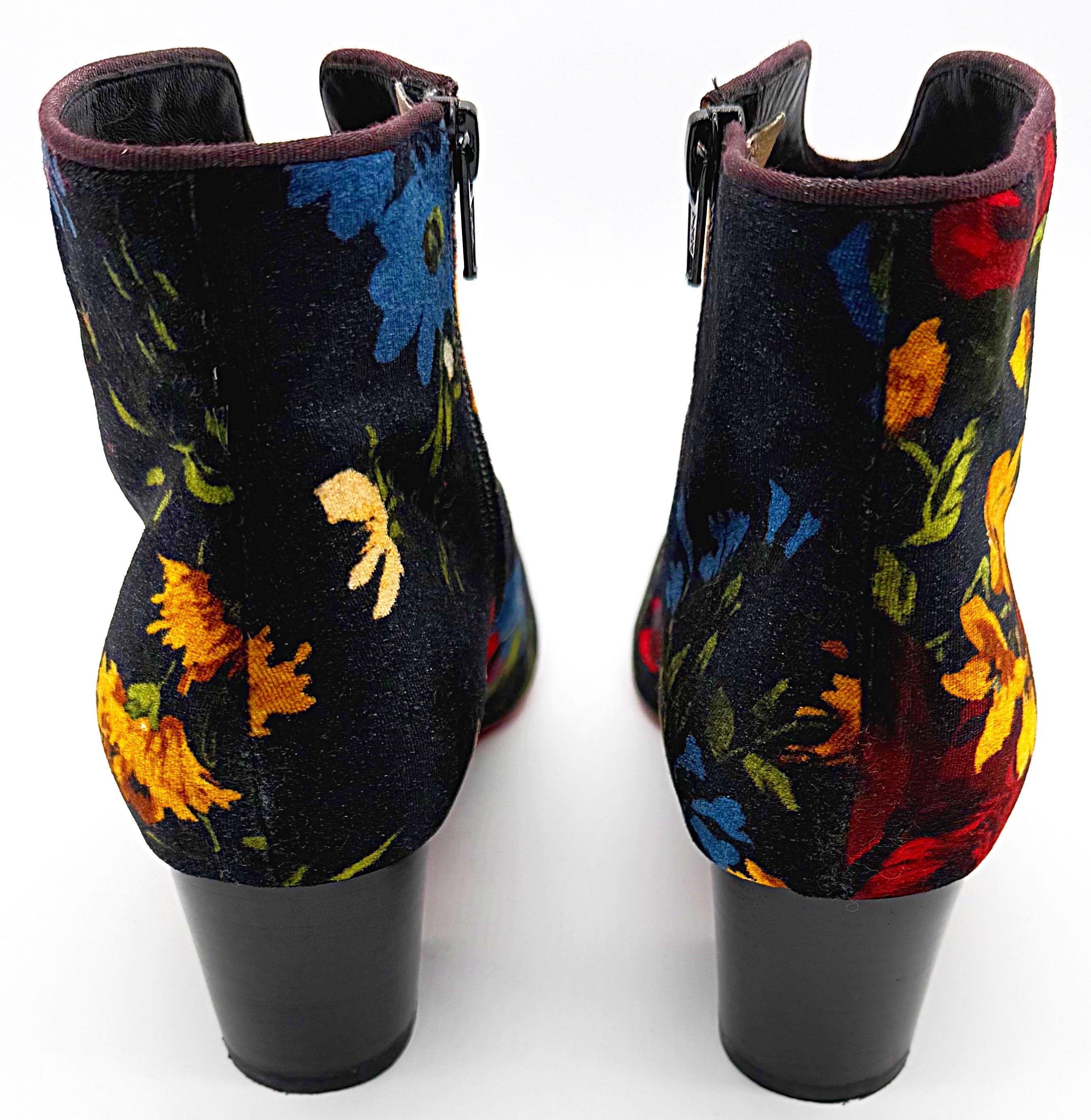 Christian Louboutin Size 39 Floral Bouquet Velvet Disco Ankle Boots Booties For Sale 6