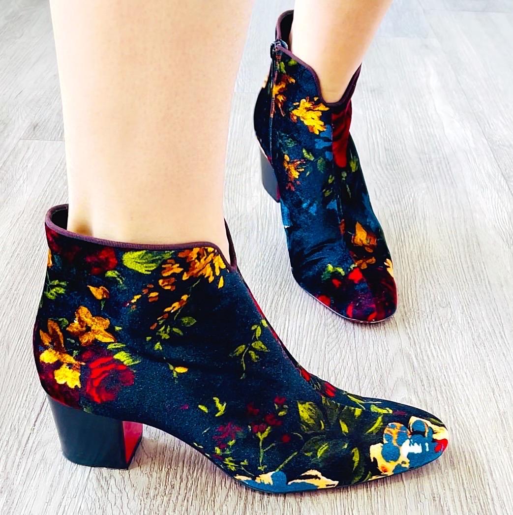 Christian Louboutin Size 39 Floral Bouquet Velvet Disco Ankle Boots Booties For Sale 8