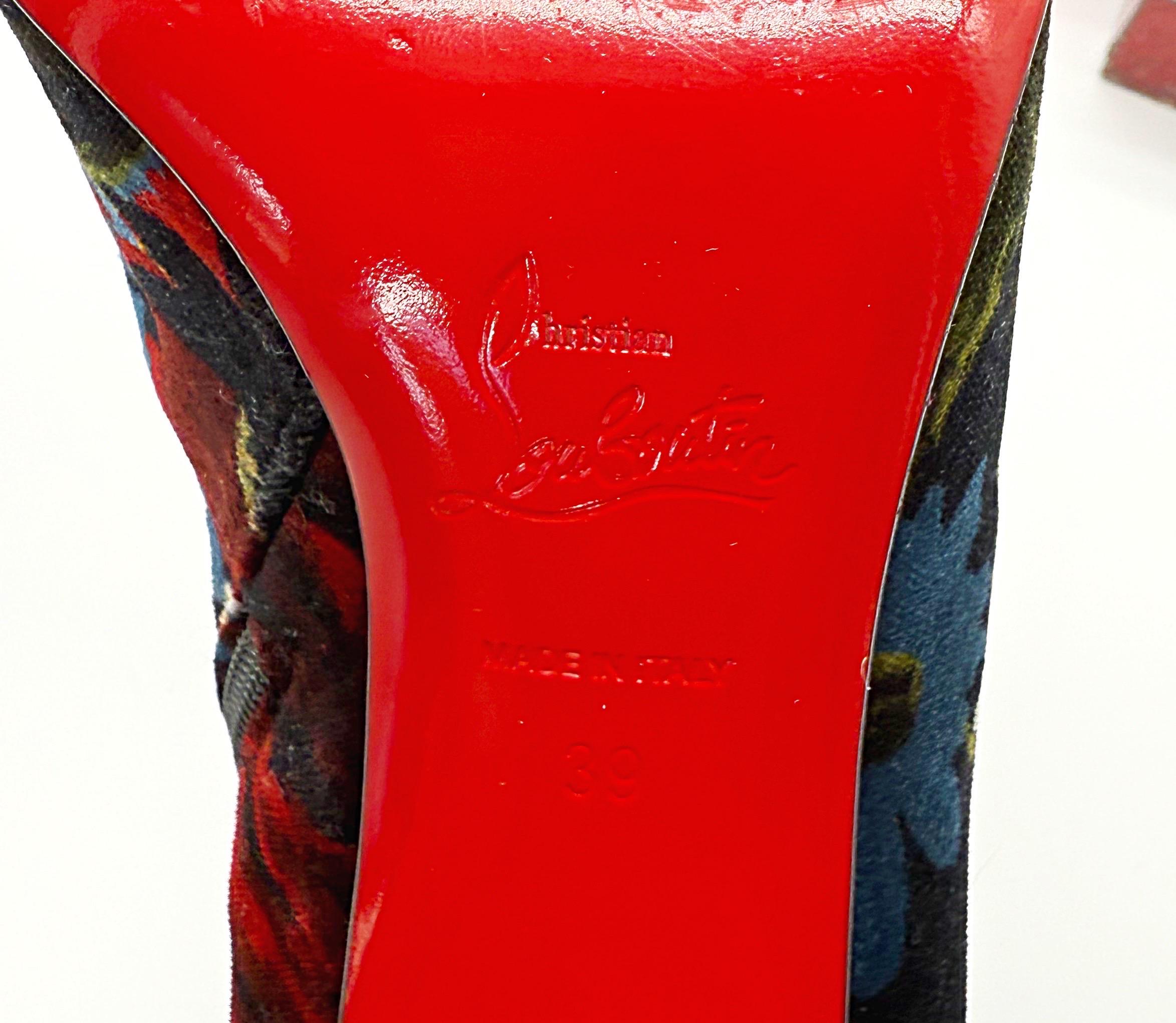 Women's Christian Louboutin Size 39 Floral Bouquet Velvet Disco Ankle Boots Booties For Sale