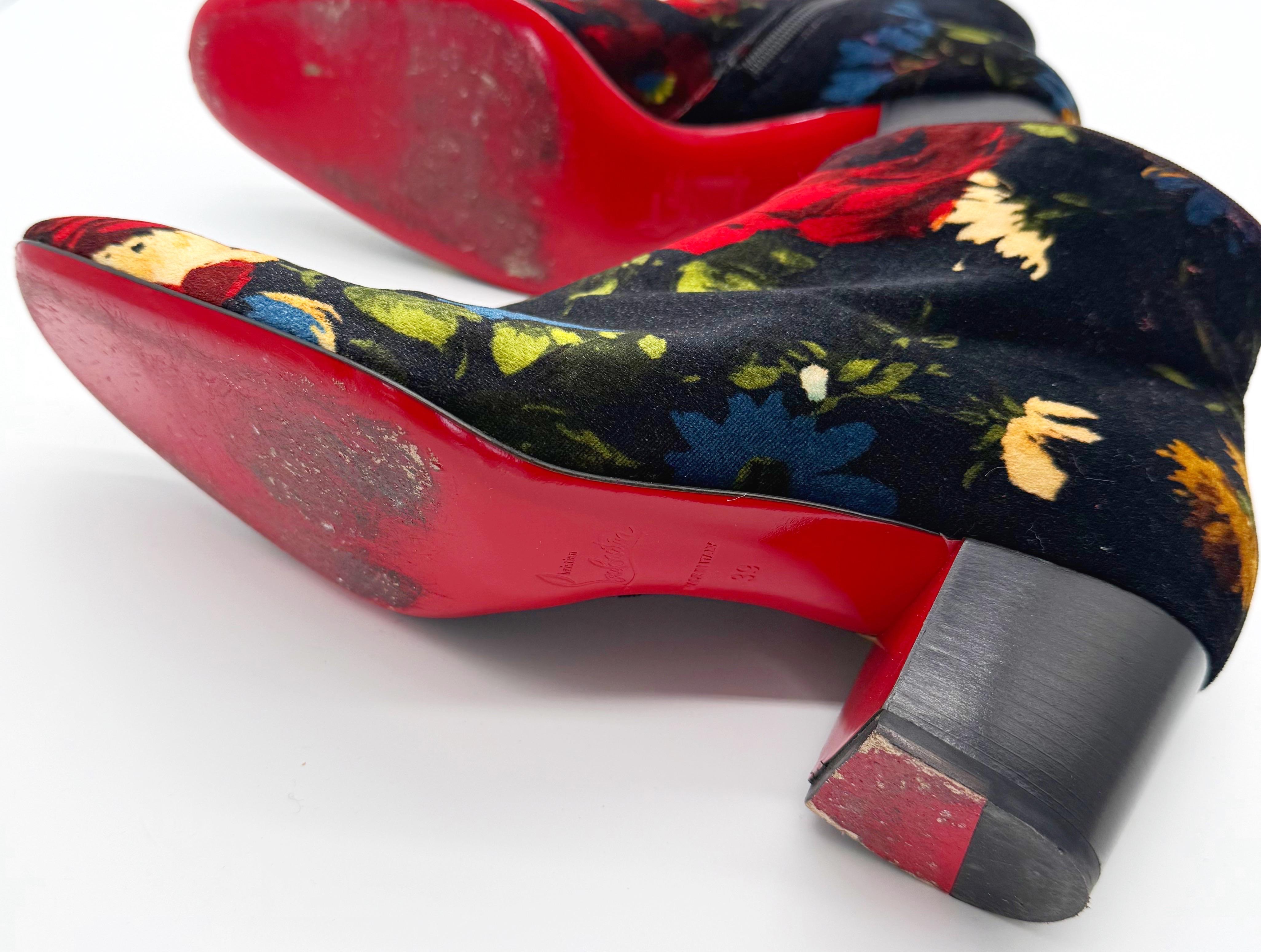 Christian Louboutin Size 39 Floral Bouquet Velvet Disco Ankle Boots Booties For Sale 1