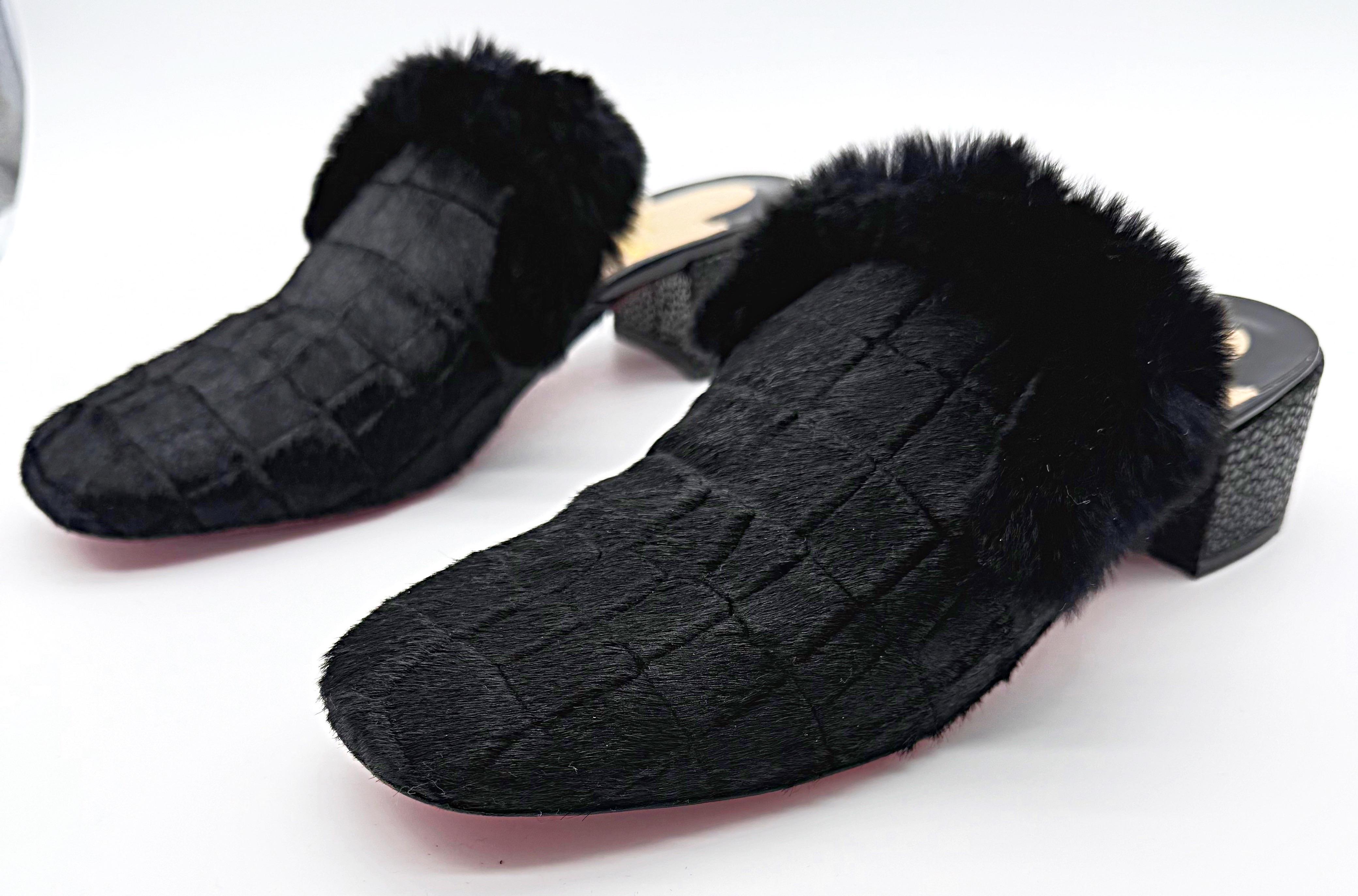 Christian Louboutin Taglia 39 Capelli di pony + Pelliccia di coniglio Relaxed Boudiva Mules Slides in vendita 7