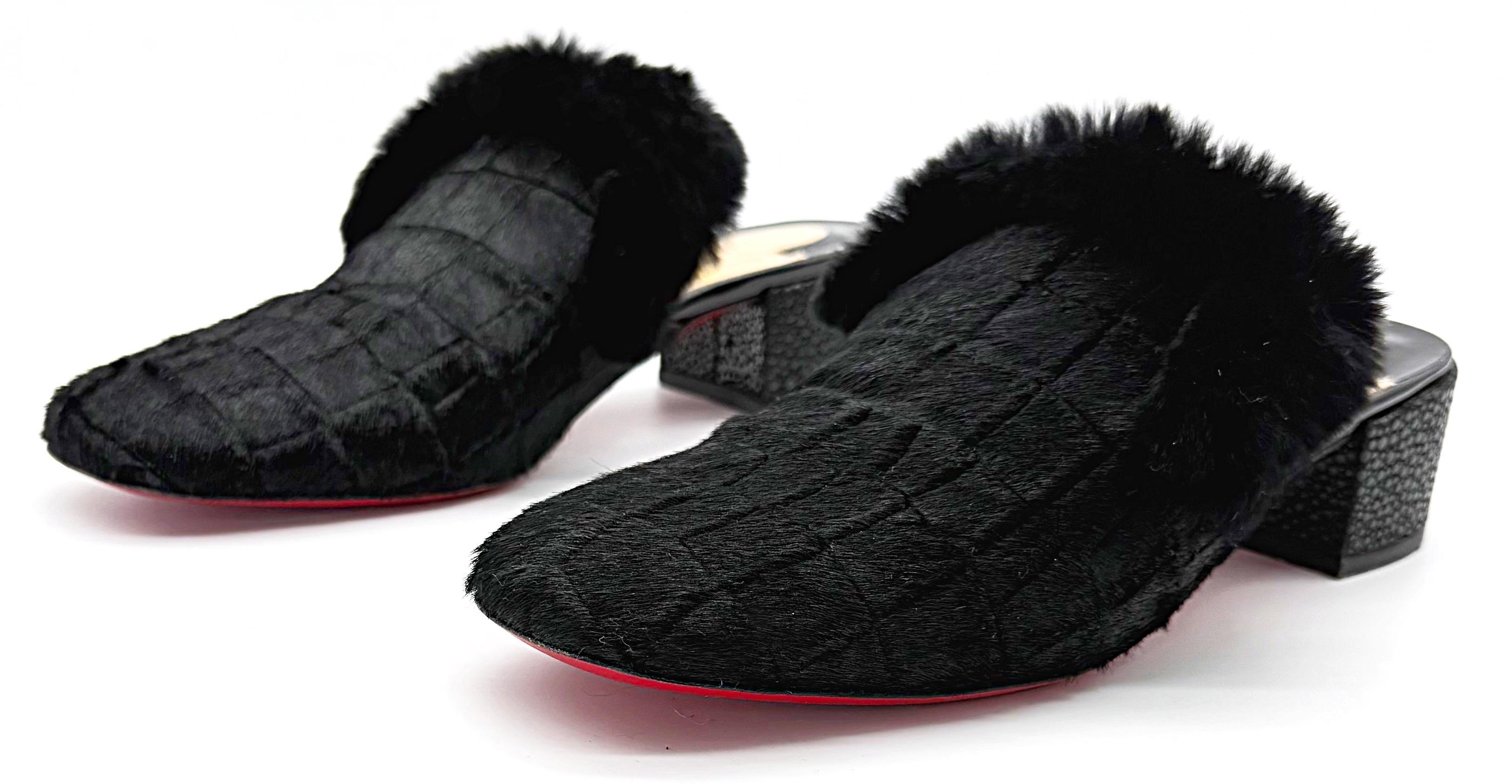Christian Louboutin Taglia 39 Capelli di pony + Pelliccia di coniglio Relaxed Boudiva Mules Slides in vendita 1