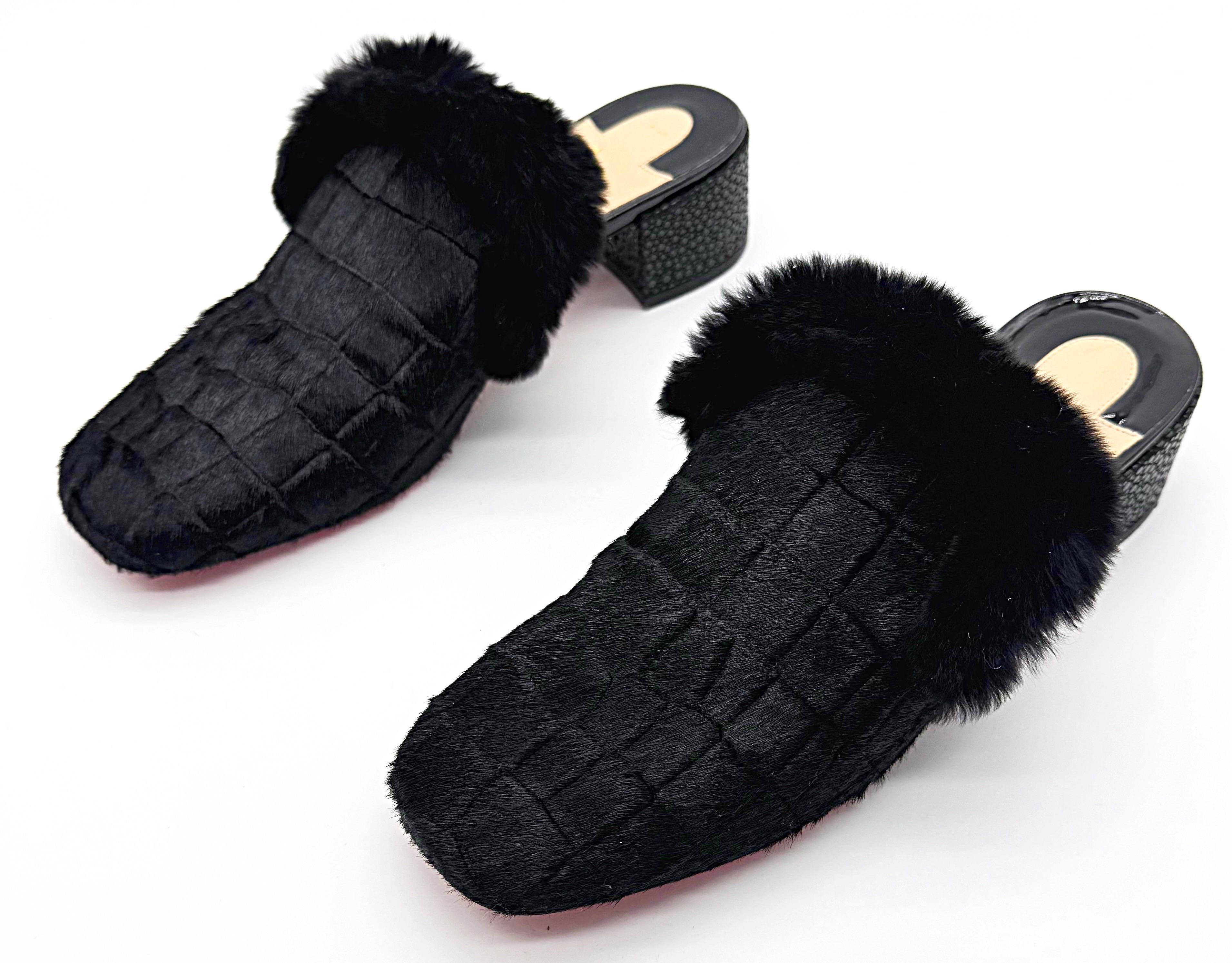 Christian Louboutin Taglia 39 Capelli di pony + Pelliccia di coniglio Relaxed Boudiva Mules Slides in vendita 2