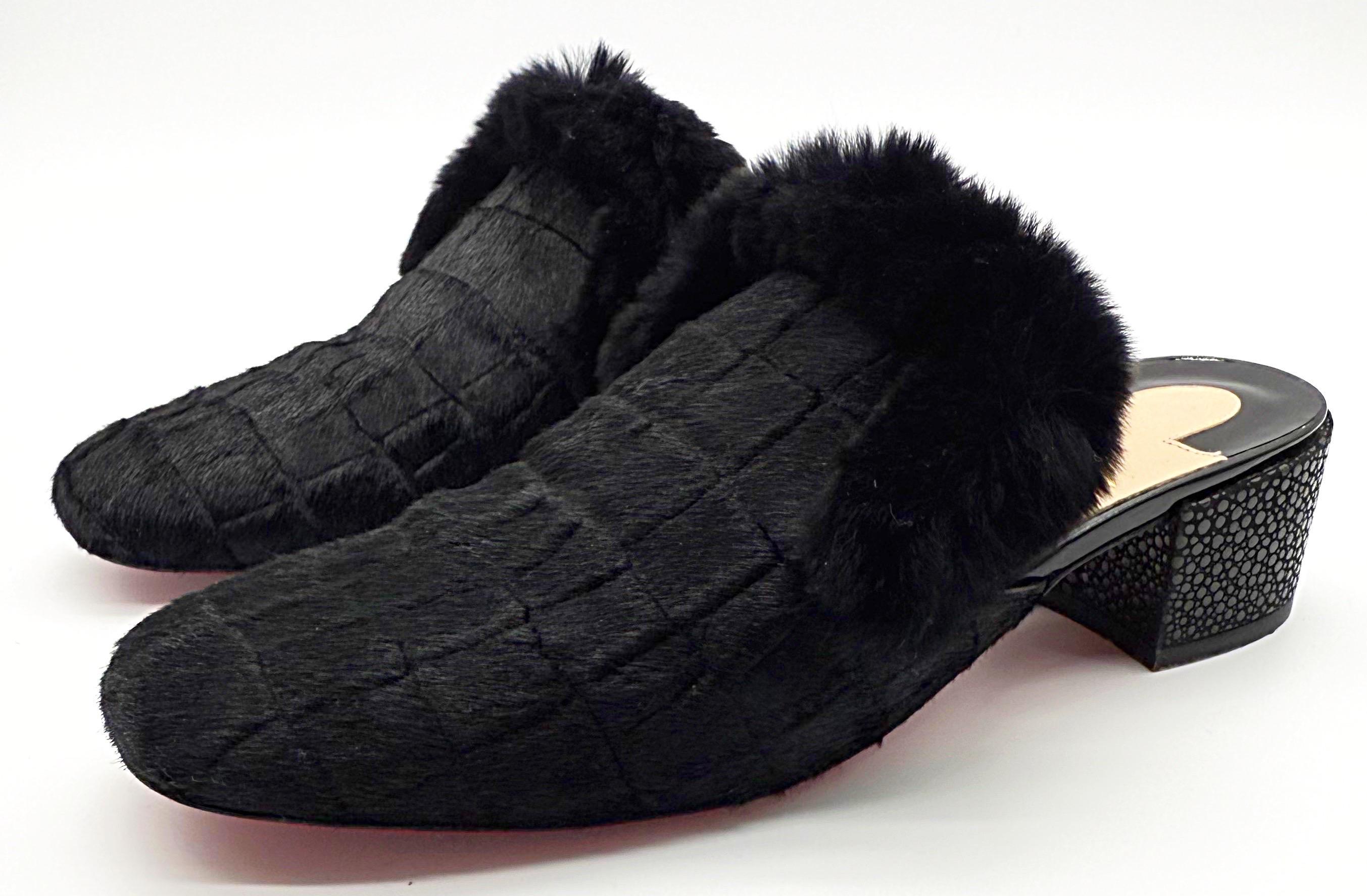 Christian Louboutin Taglia 39 Capelli di pony + Pelliccia di coniglio Relaxed Boudiva Mules Slides in vendita 3
