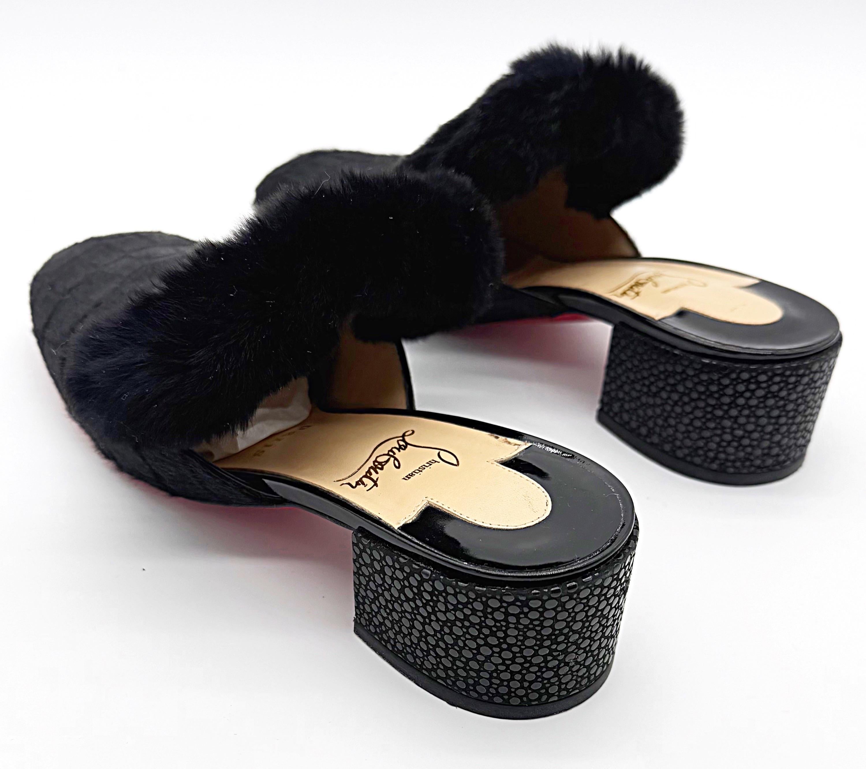 Christian Louboutin Taglia 39 Capelli di pony + Pelliccia di coniglio Relaxed Boudiva Mules Slides in vendita 4
