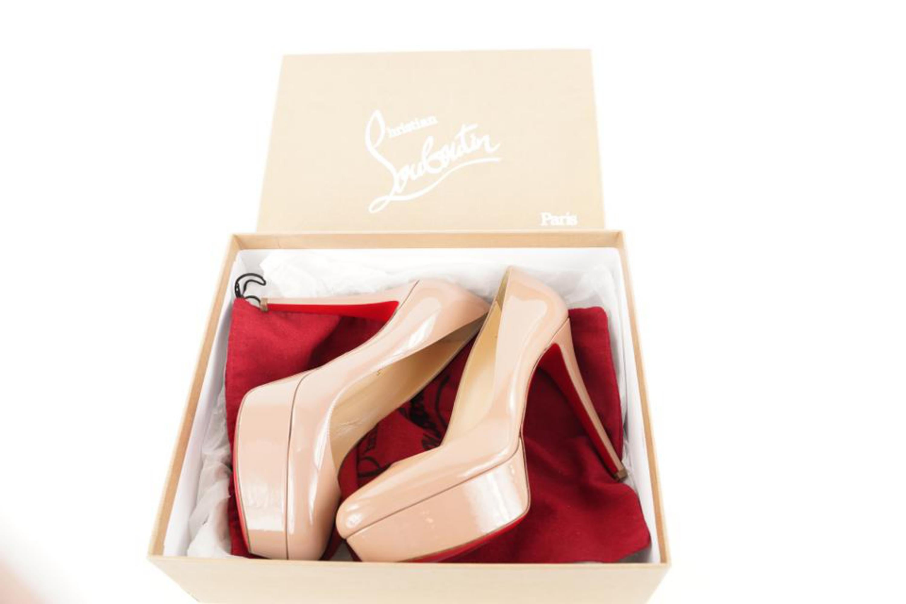 Christian Louboutin Size 39.5 Nude Bianca 120 Patent Calf Heels 4CL928 For Sale 5