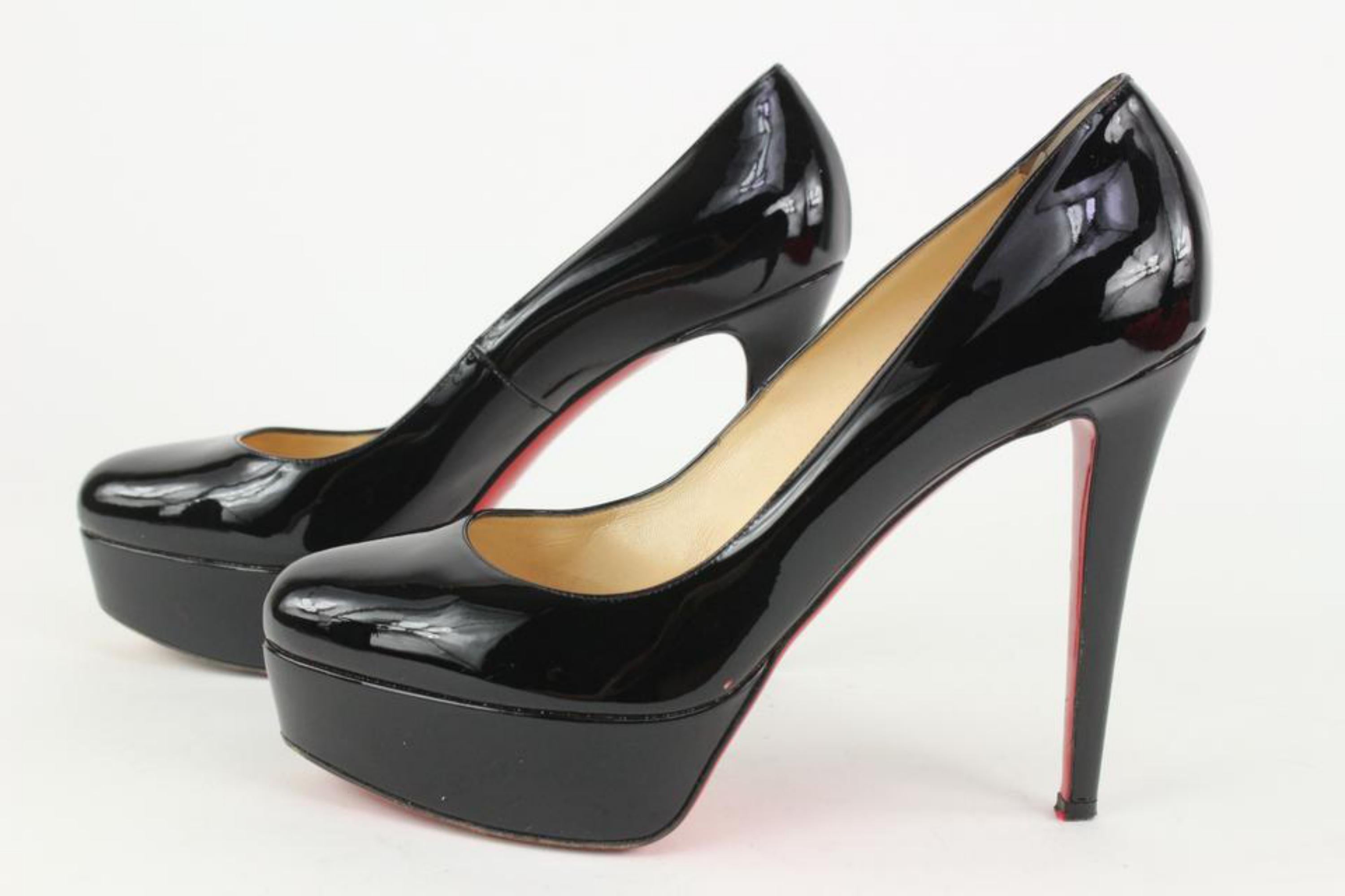 Christian Louboutin Size 40 Black Patent Leather Bianca Platform Heels 7CL1112 6