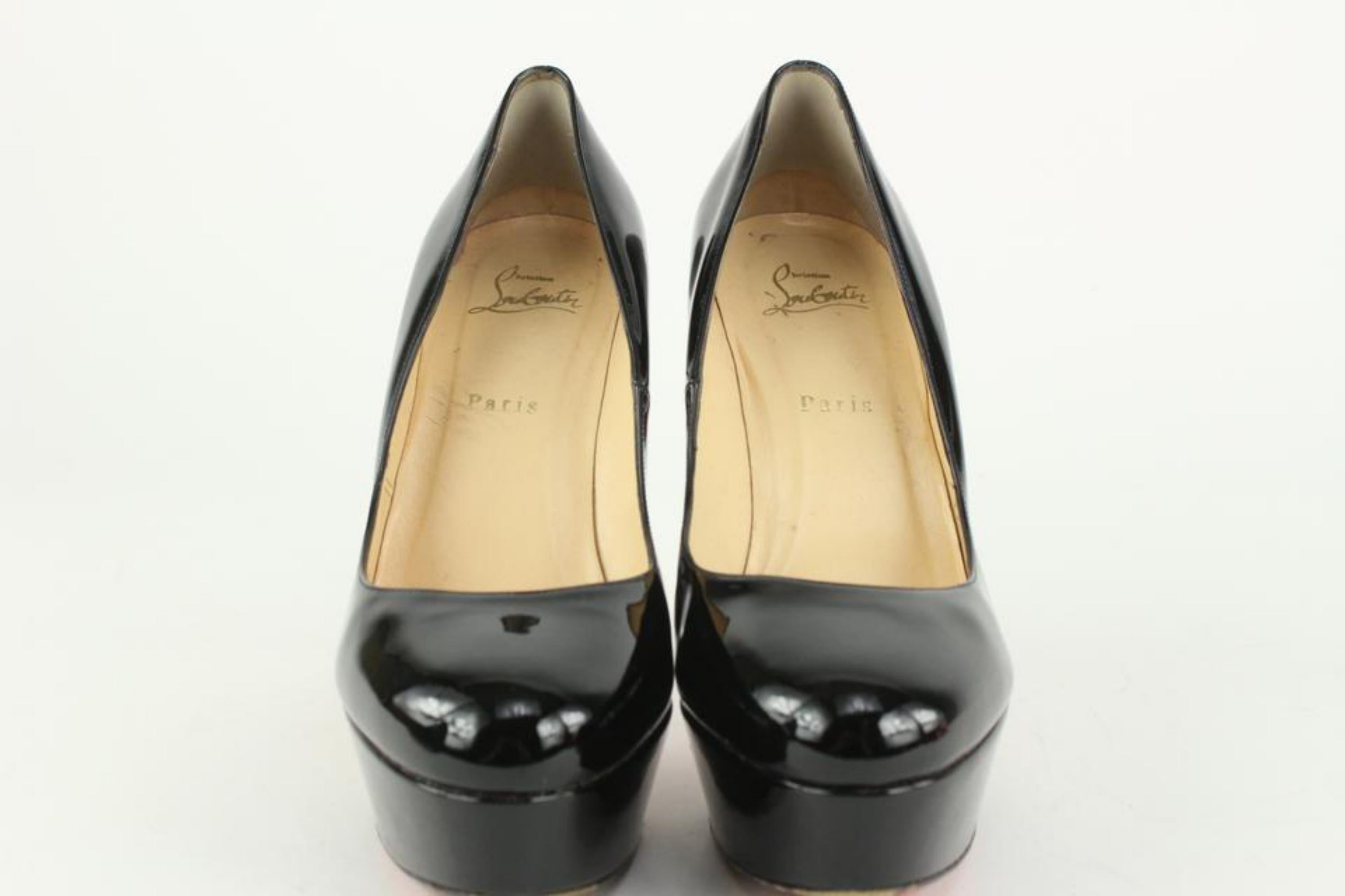 Christian Louboutin Size 40 Black Patent Leather Bianca Platform Heels 7CL1112 7