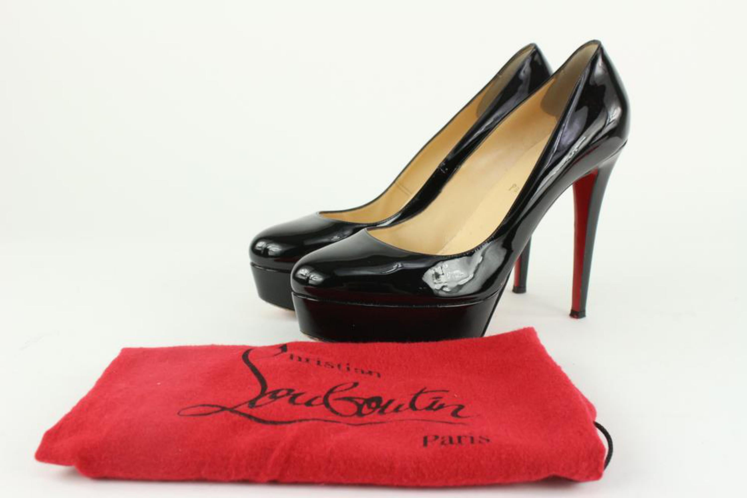 Christian Louboutin Size 40 Black Patent Leather Bianca Platform Heels 7CL1112 8